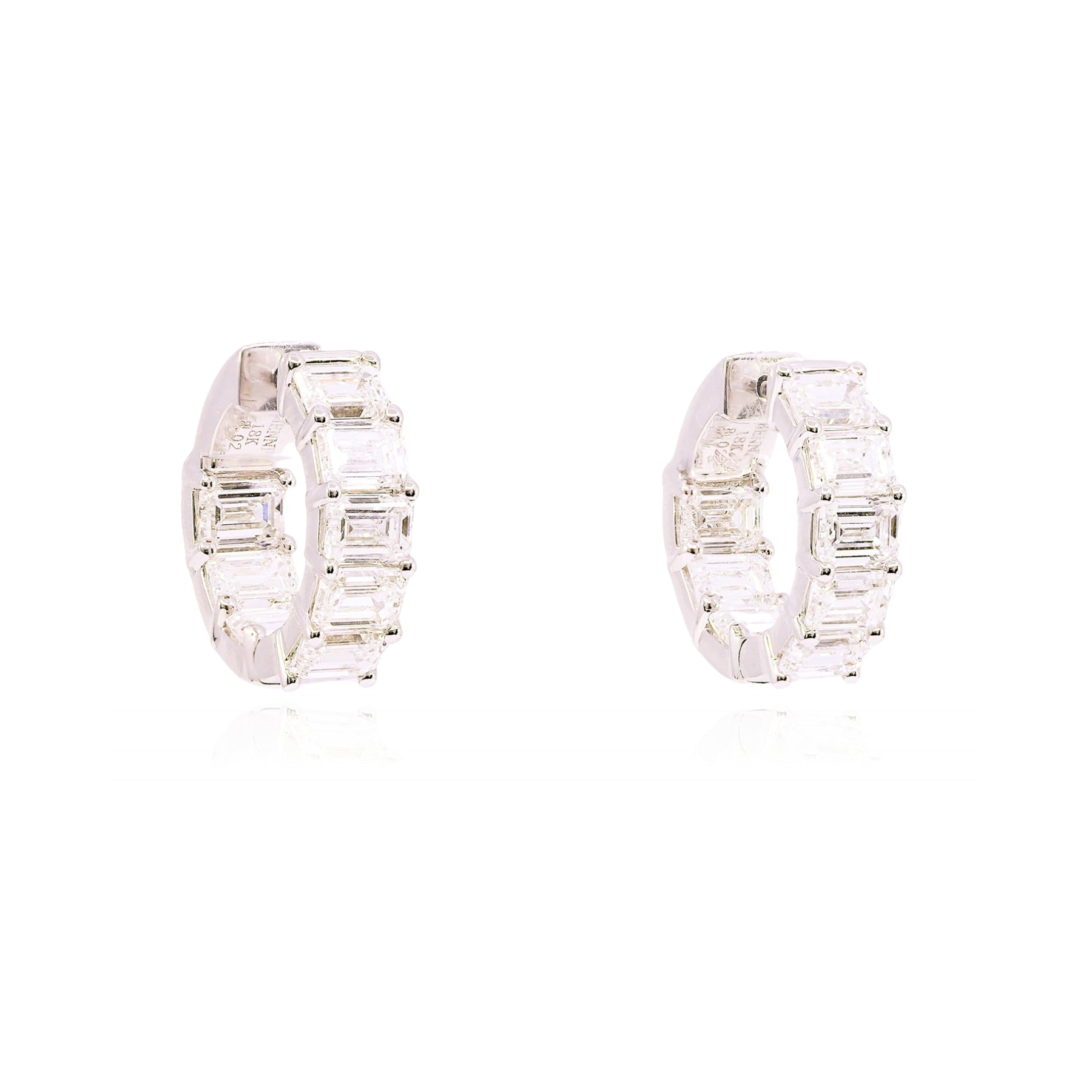 18K WHITE GOLD EMERALD-CUT DIAMOND HOOP EARRINGS - 8.02CTW