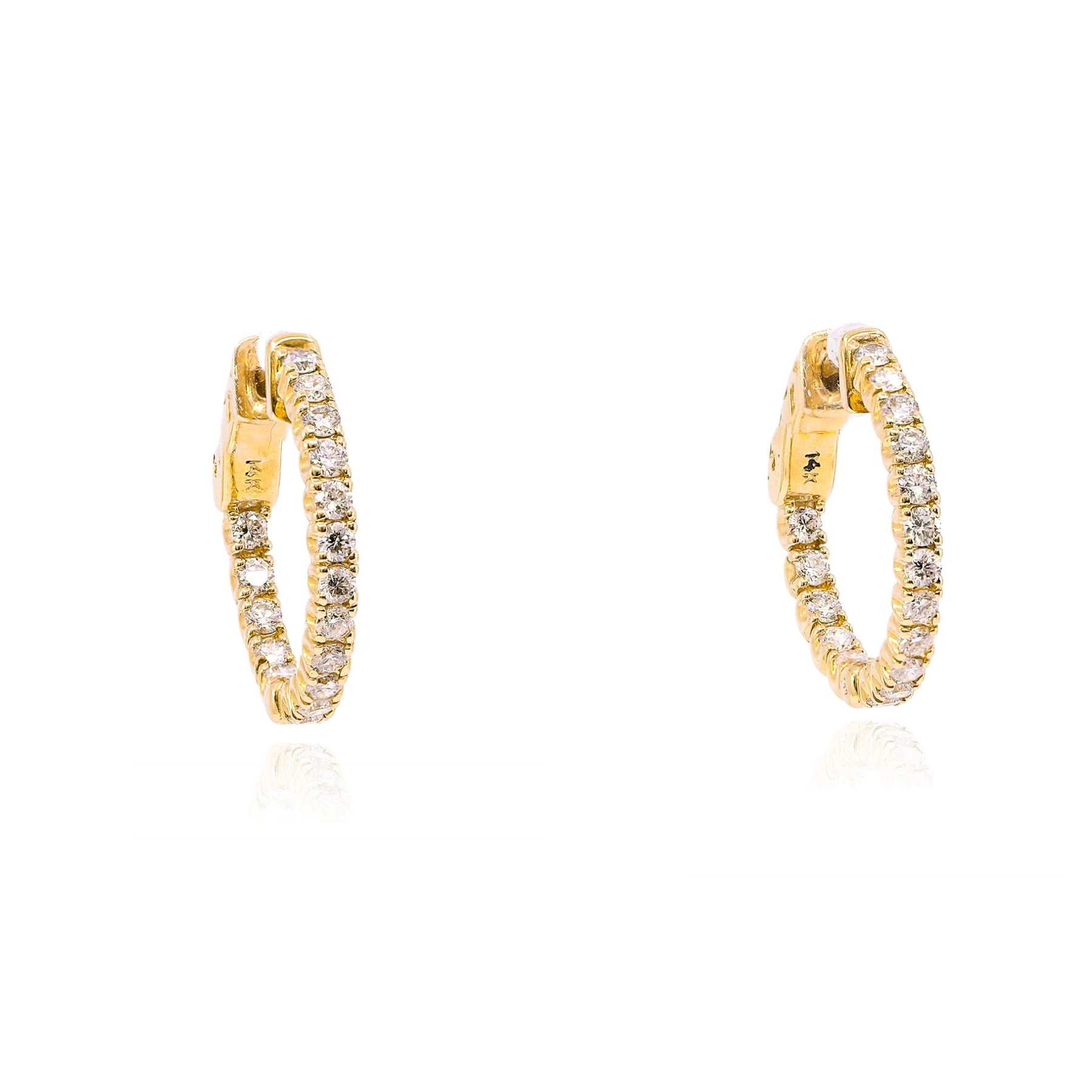 14K YELLOW GOLD DIAMOND HOOP EARRINGS - 1.00CTW