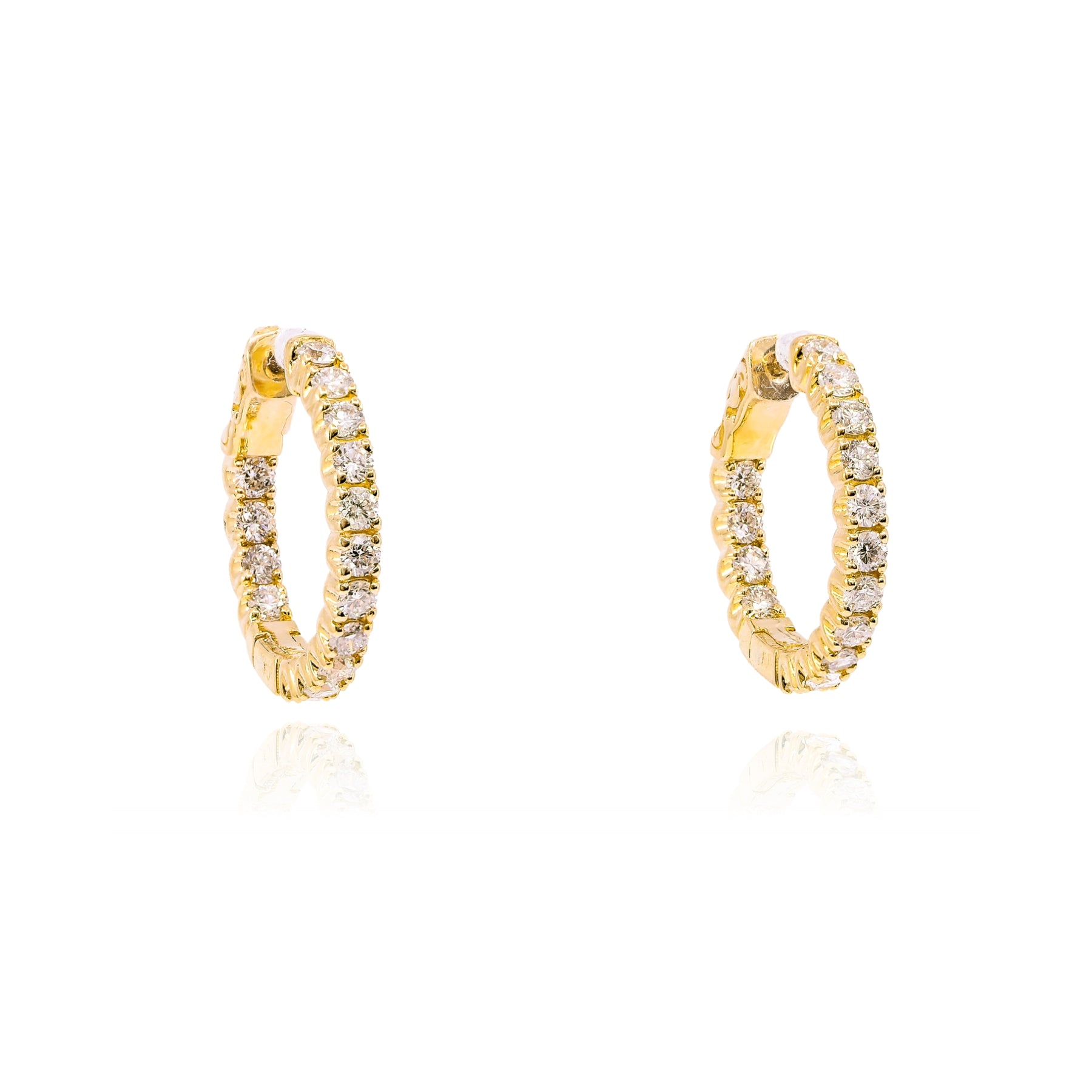 14K YELLOW GOLD DIAMOND HOOP EARRINGS - 1.51CTW