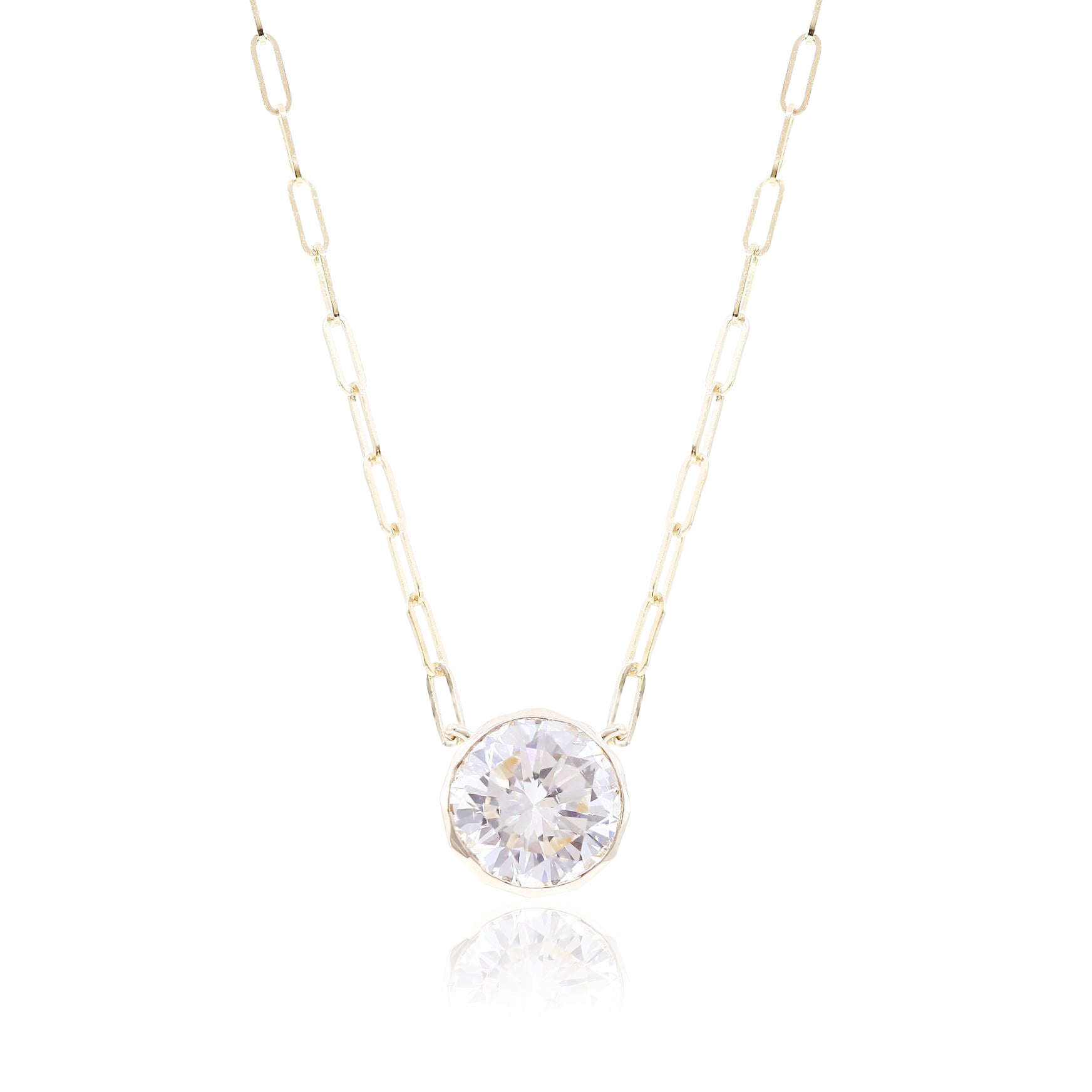 14K YELLOW GOLD 2.34CT BEZEL-SET DIAMOND SOLITAIRE NECKLACE ON A PAPERCLIP CHAIN