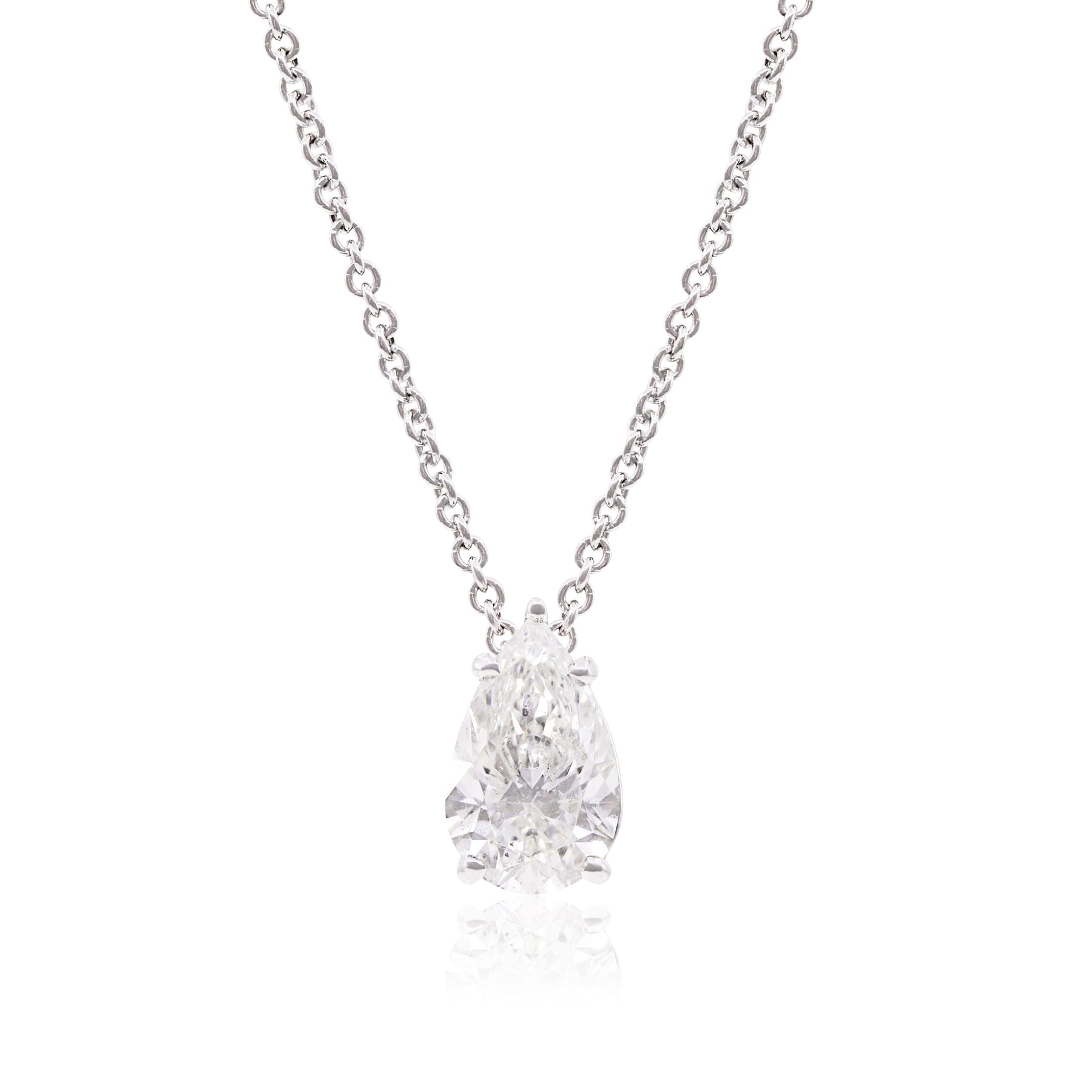 14K WHITE GOLD 1.50CT PEAR-SHAPE DIAMOND SOLITAIRE NECKLACE, 16-18 INCHES