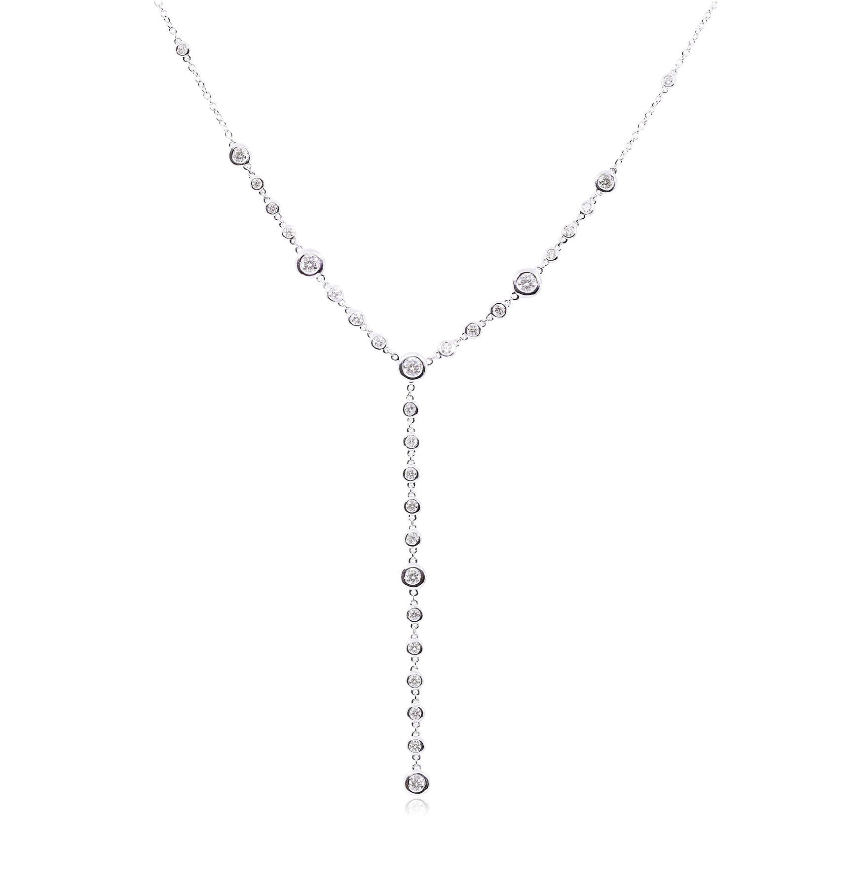 18K WHITE GOLD 16-INCH LARIAT BEZEL-SET DIAMOND NECKLACE 1.70CTW