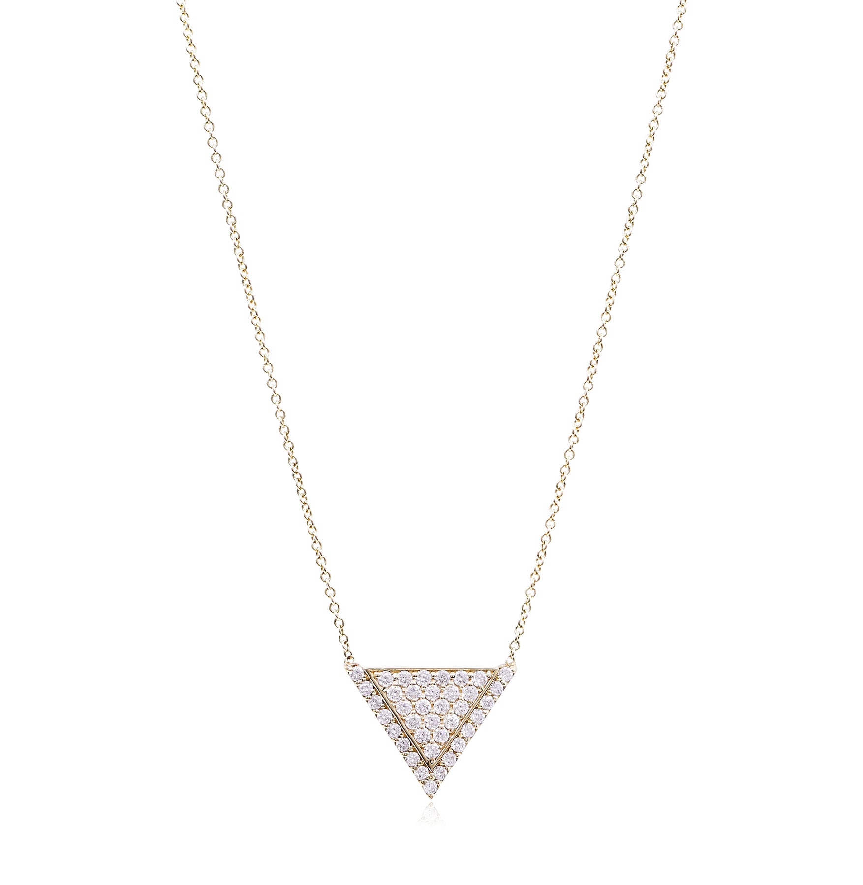 14K YELLOW GOLD PAVE DIAMOND TRIANGLE PENDANT NECKLACE 0.70CTW