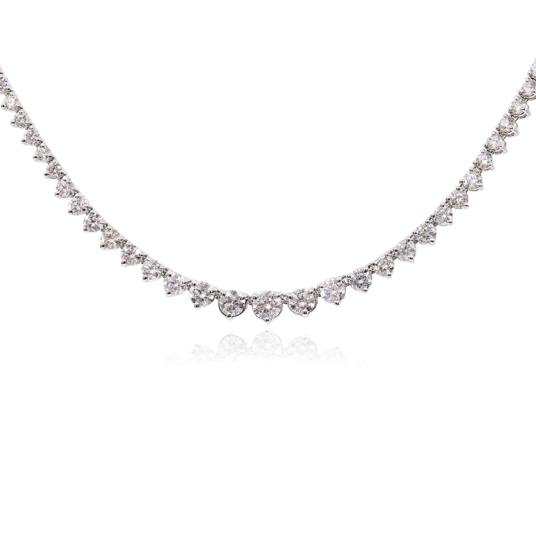 14K WHITE GOLD RIVIERA DIAMOND GRADUATED TENNIS NECKLACE - 10.11CTW