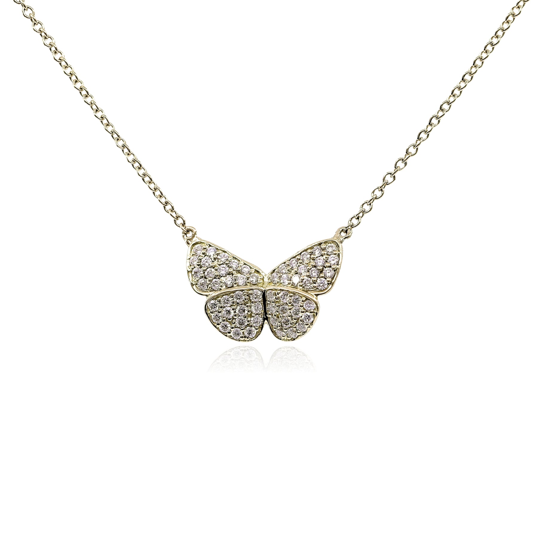 18K YELLOW GOLD DIAMOND PAVE BUTTERFLY NECKLACE - 0.28CTW