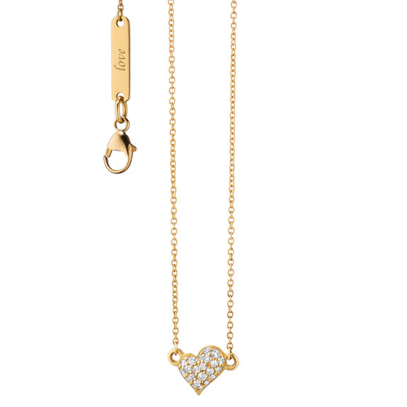 MONICA RICH KOSANN 18K YELLOW GOLD DIAMOND PAVE MINI HEART CHARM NECKLACE - 0.11CTW