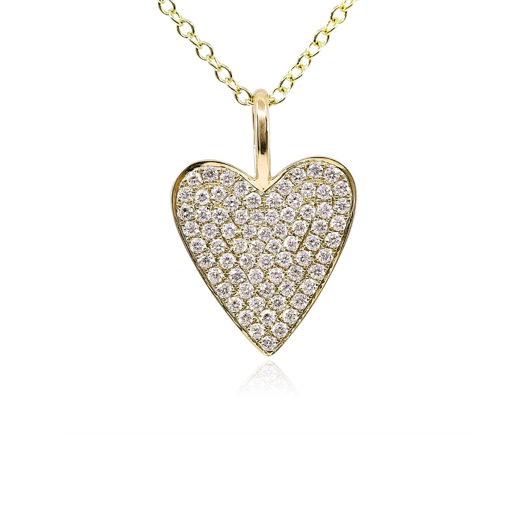 18K YELLOW GOLD PAVE DIAMOND HEART PENDANT NECKLACE - 0.42CTW