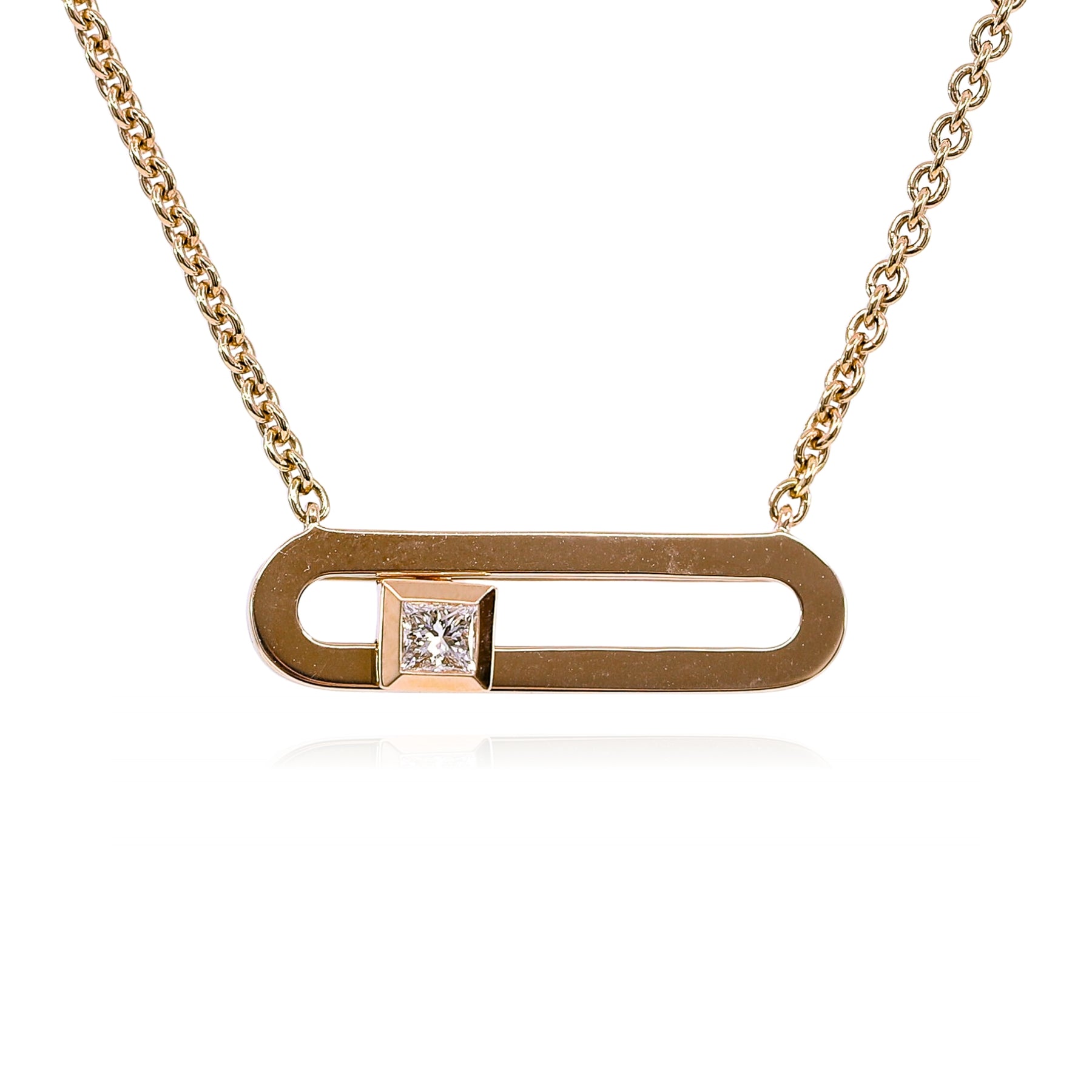 18K ROSE GOLD DIAMOND PAPERCLIP PENDANT NECKLACE - 0.10CTW