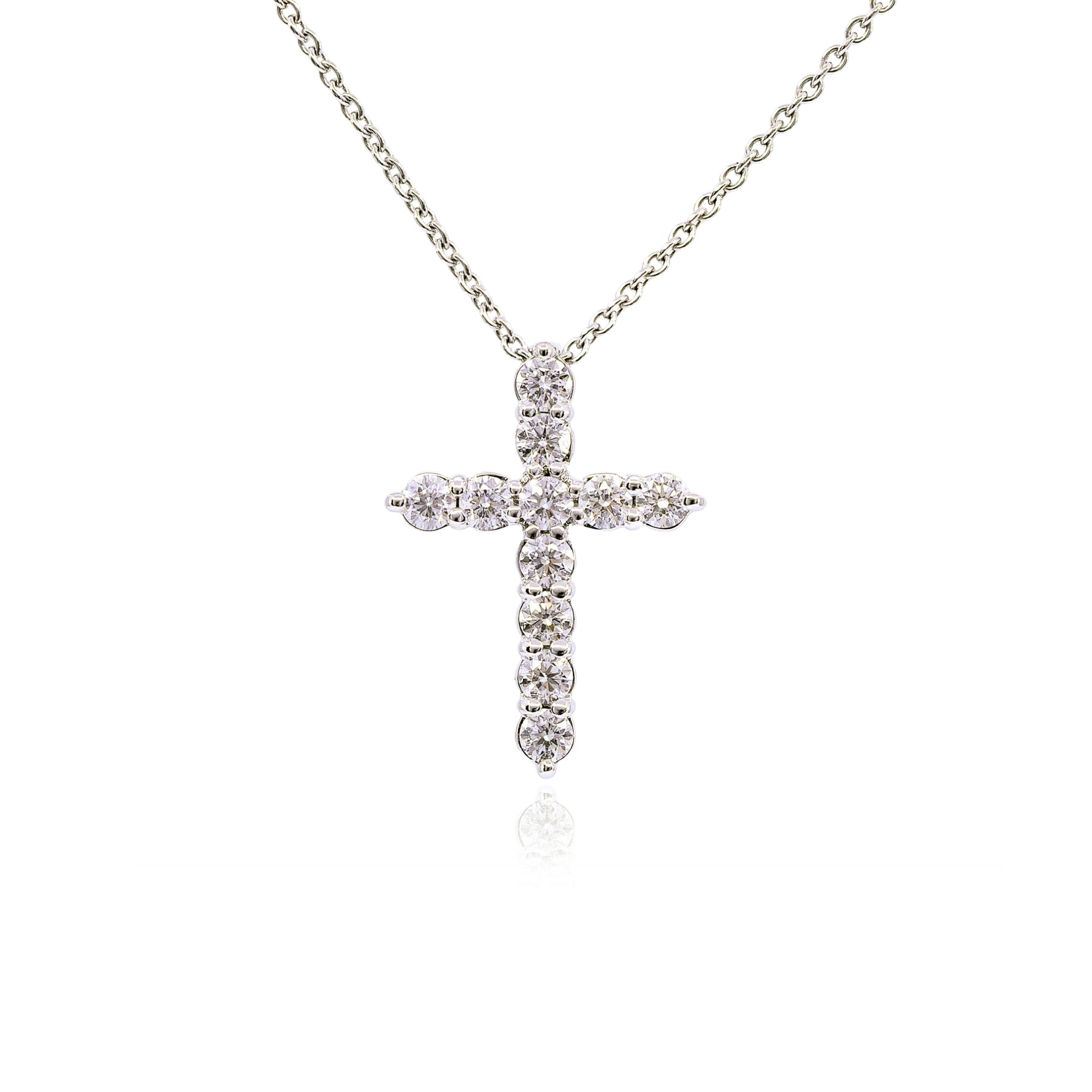 14K WHITE GOLD DIAMOND CROSS PENDANT NECKLACE - 0.51CTW