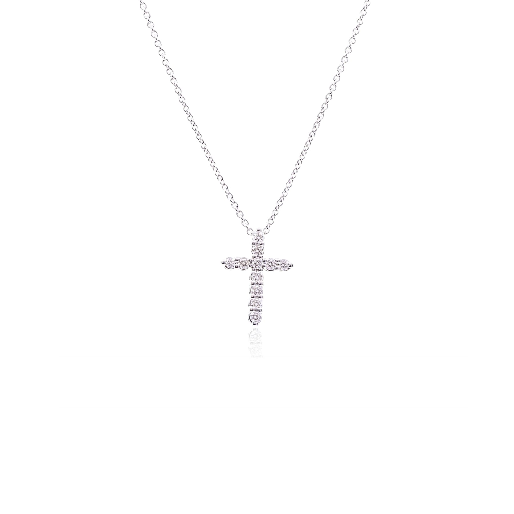 14K WHITE GOLD DIAMOND CROSS PENDANT NECKLACE - 0.10CTW