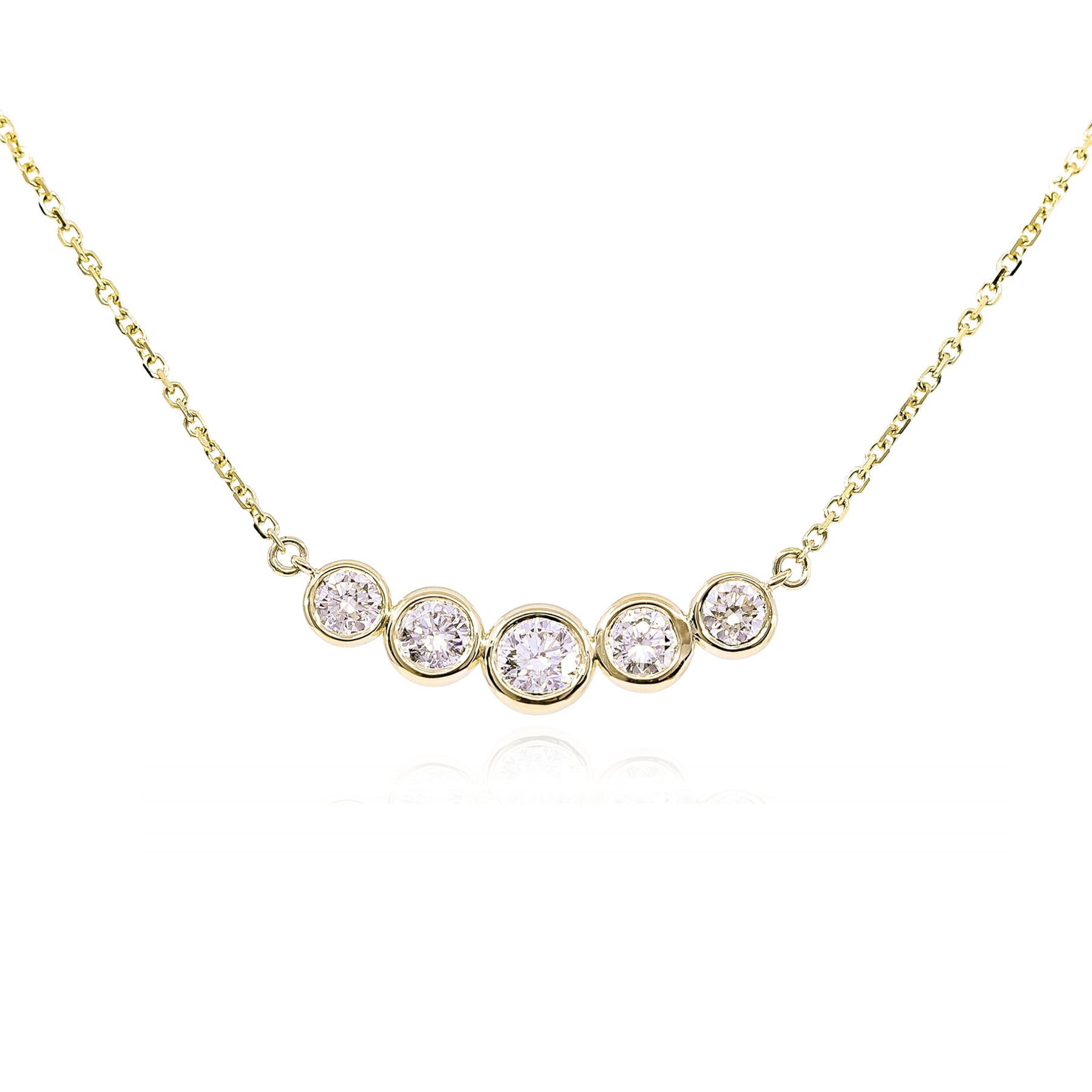 14K YELLOW GOLD 5 STONE DIAMOND BEZEL NECKLACE - 0.79CTW