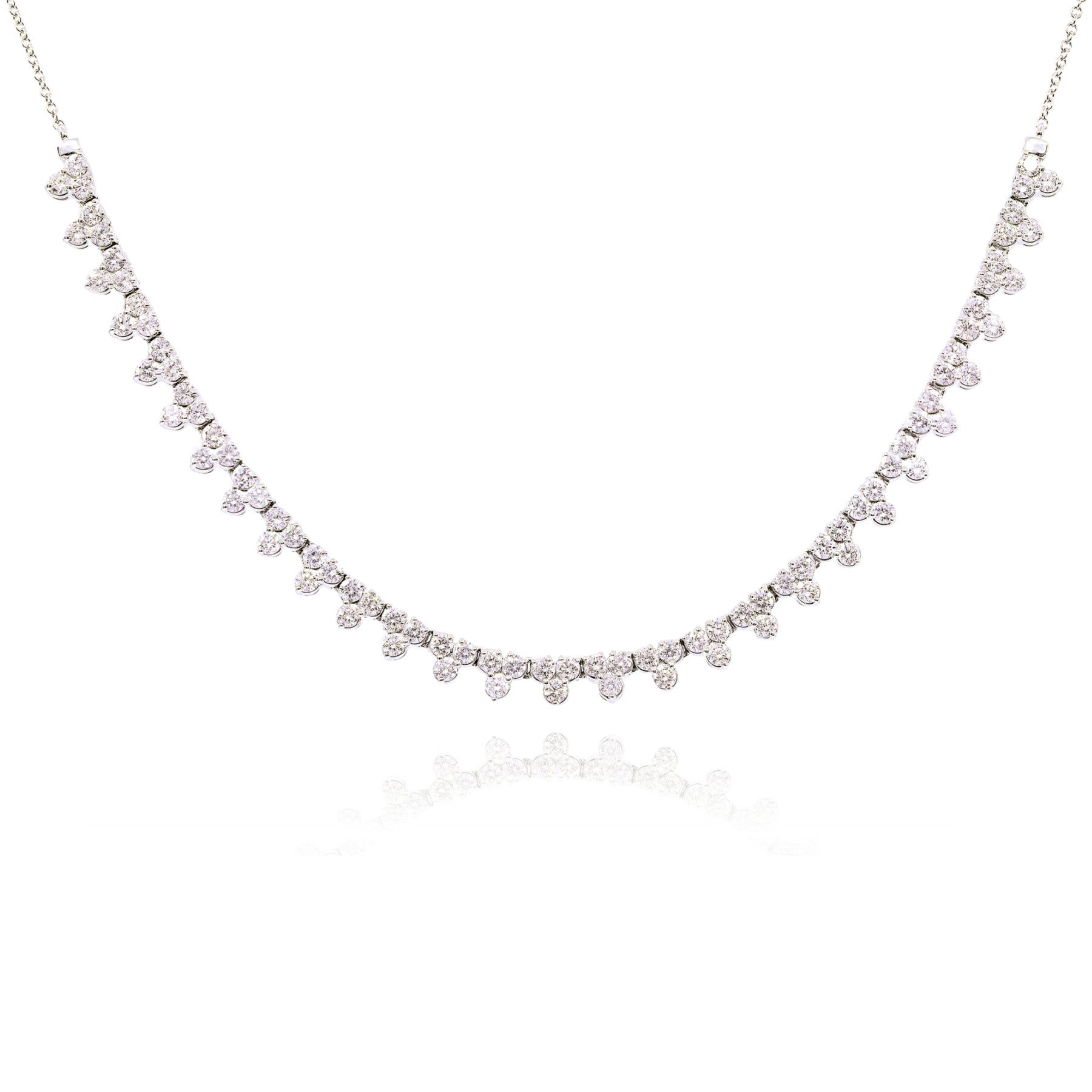 14K WHITE GOLD DIAMOND TRI-CLUSTER NECKLACE - 3.00CTW