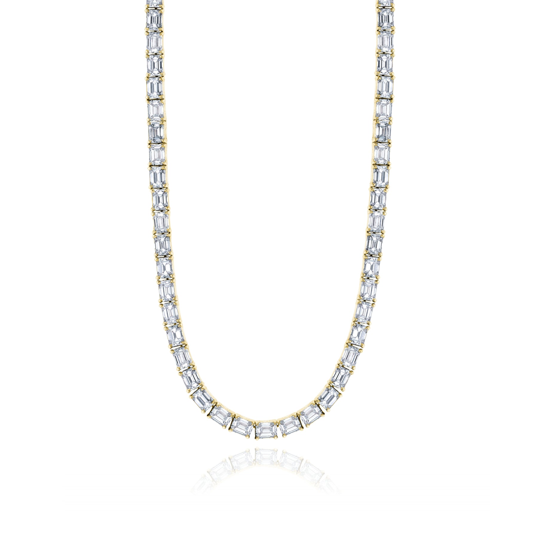 18K YELLOW GOLD EMERALD-CUT DIAMOND TENNIS NECKLACE - 16.17CTW