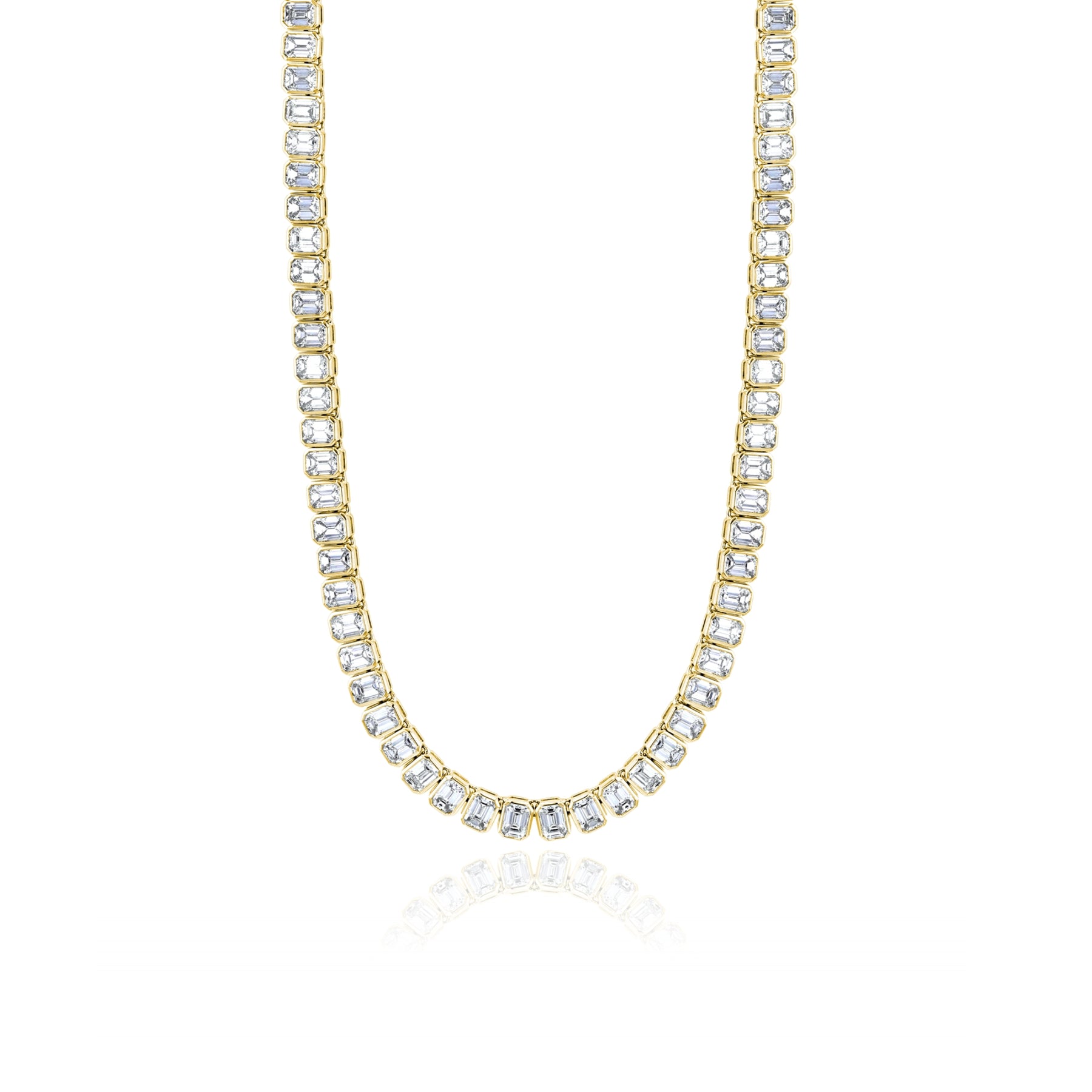 18K YELLOW GOLD EMERALD-CUT DIAMOND TENNIS NECKLACE - 20.59CTW