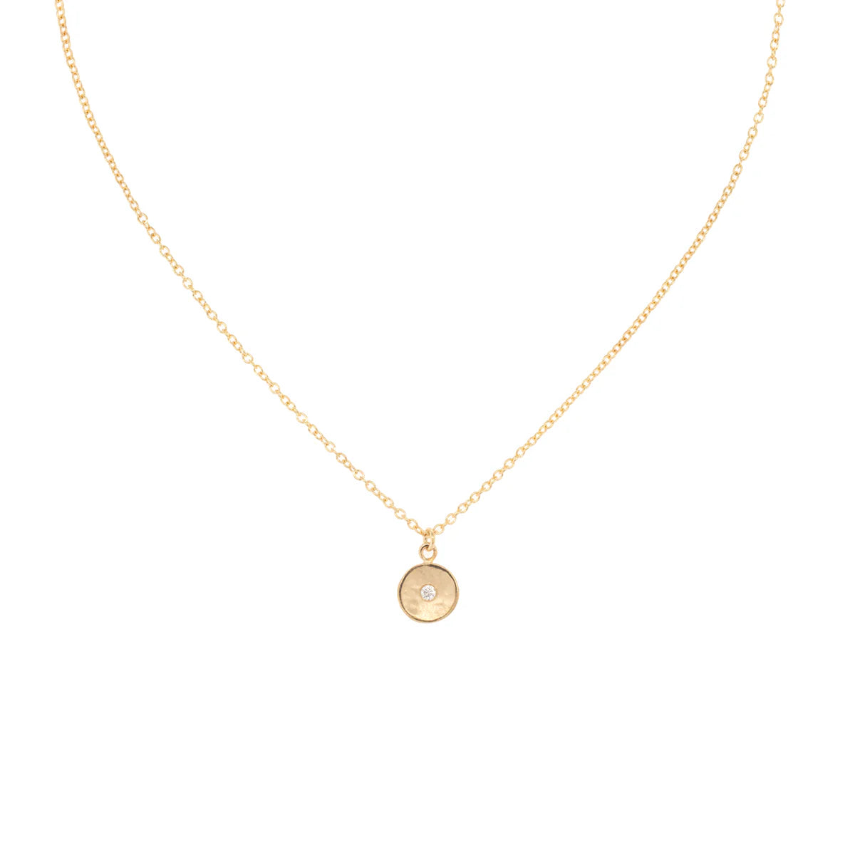 ANNE SPORTUN 18K YELLOW GOLD MINI SATIN HAMMERED PENDANT NECKLACE WITH DIAMONDS