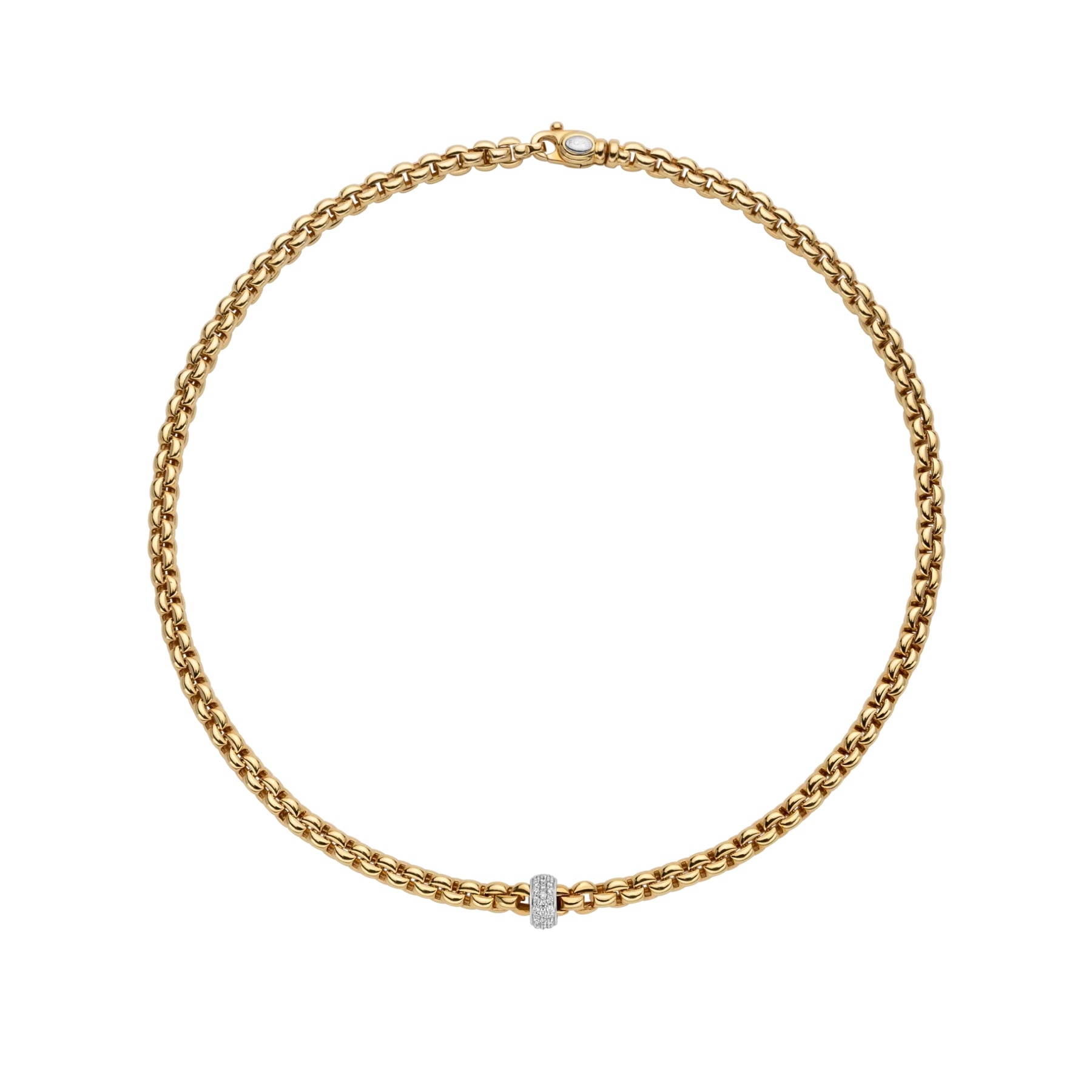 FOPE 18K YELLOW GOLD EKA COLLECTION PAVE DIAMOND RONDEL NECKLACE