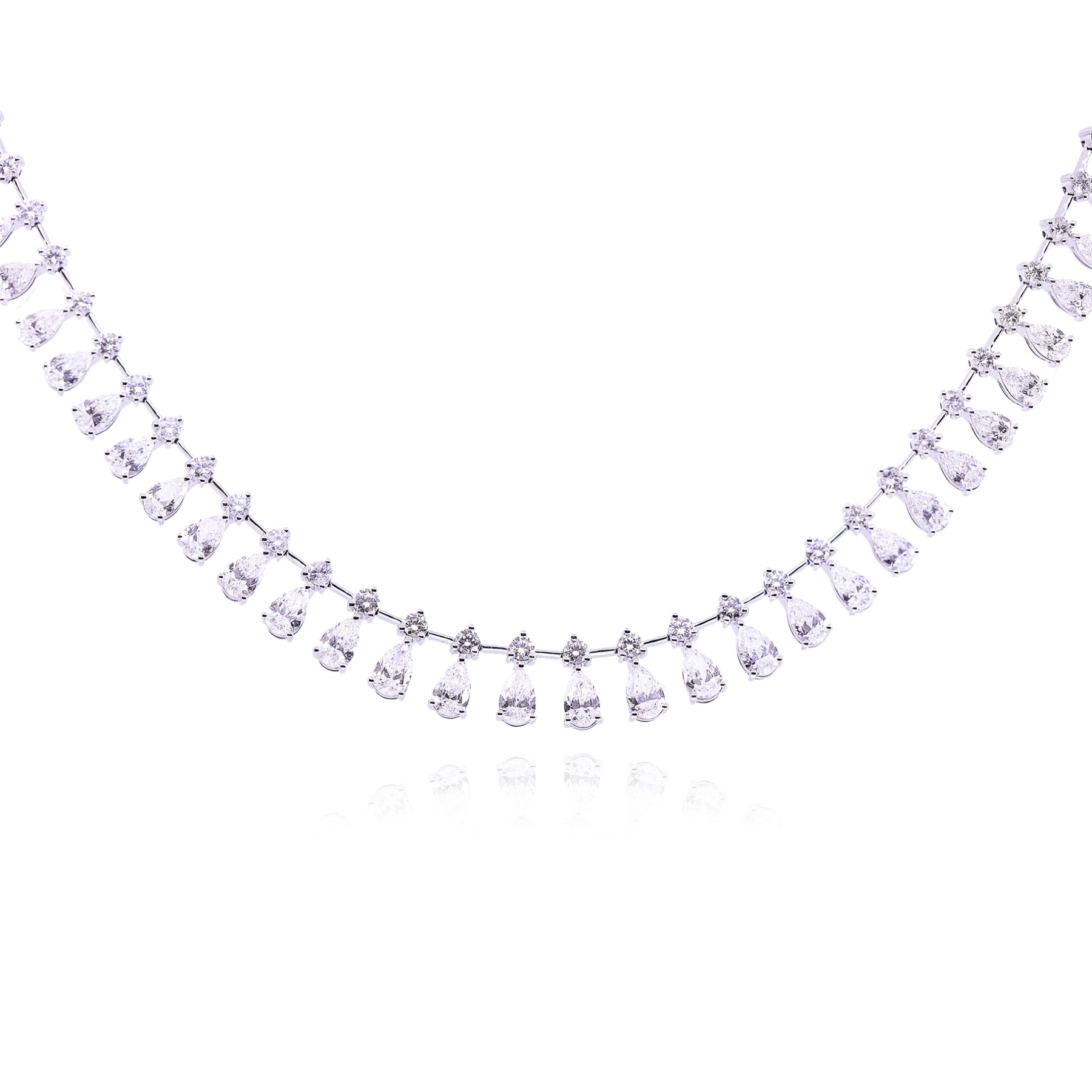 18K WHITE GOLD MIXED CUT DIAMOND TEARDROP NECKLACE - 13.84CTW