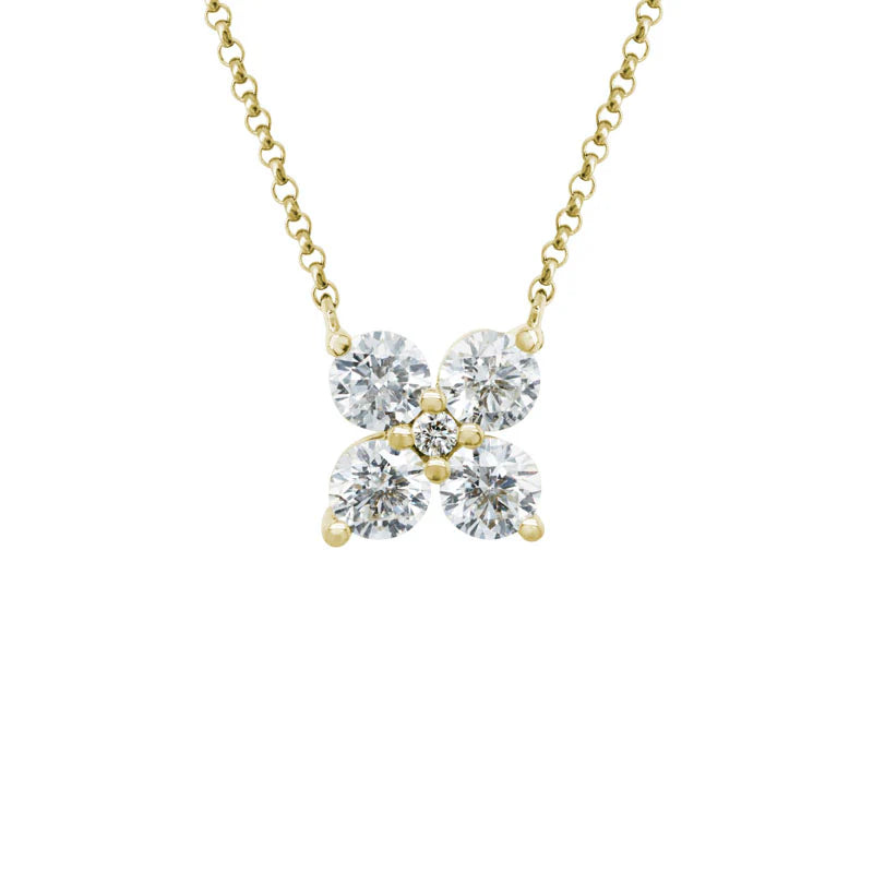 14K YELLOW GOLD DIAMOND CLUSTER PENDANT NECKLACE - 0.68CTW