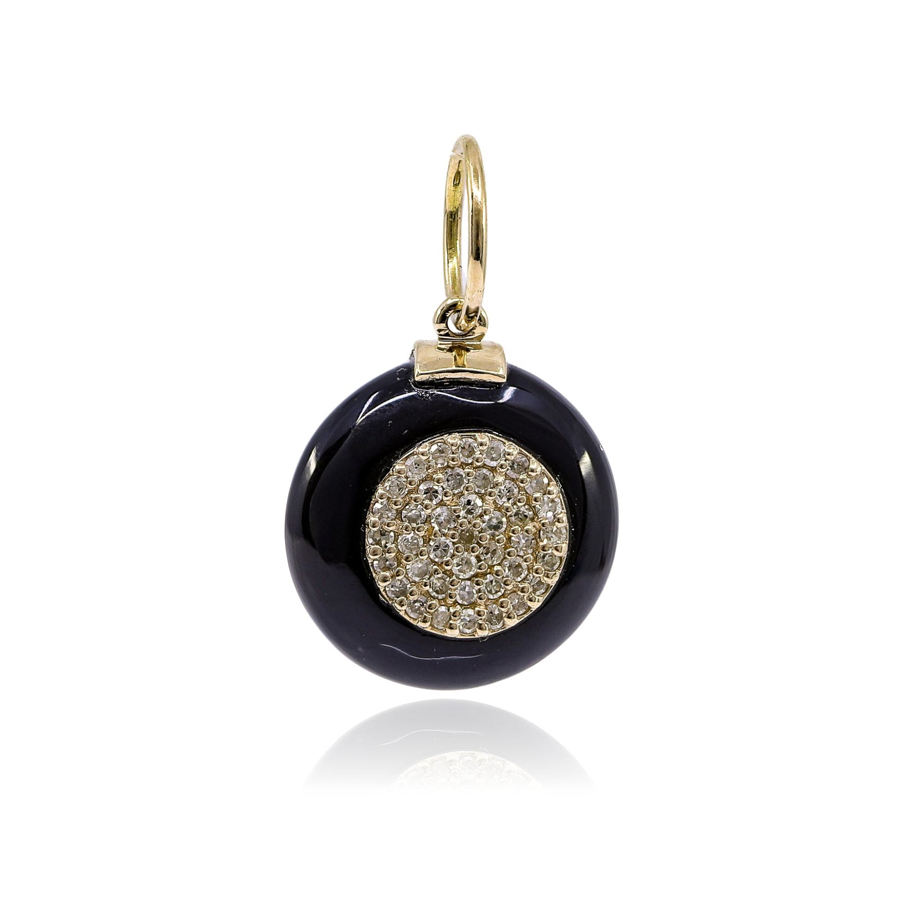 14K YELLOW GOLD ONYX DIAMOND PAVE PENDANT