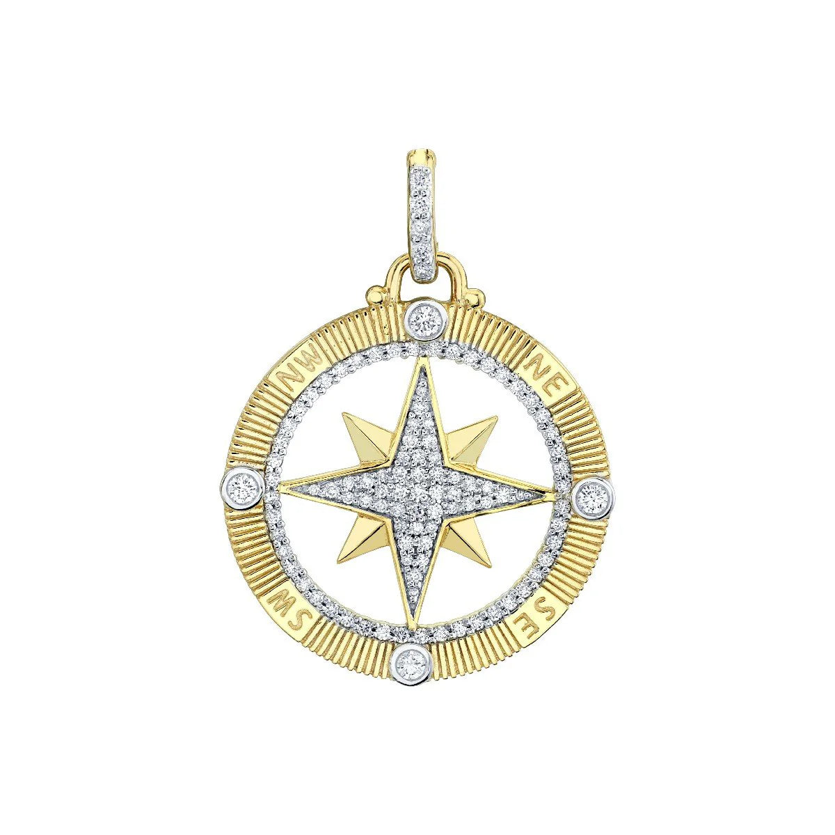 SLOANE STREET 18K YELLOW GOLD DIAMOND COMPASS CHARM - 0.60CTW