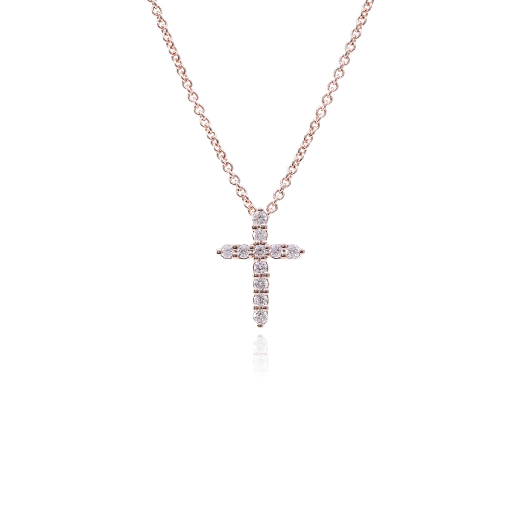 14K ROSE GOLD DIAMOND CROSS PENDANT NECKLACE - 0.10CTW