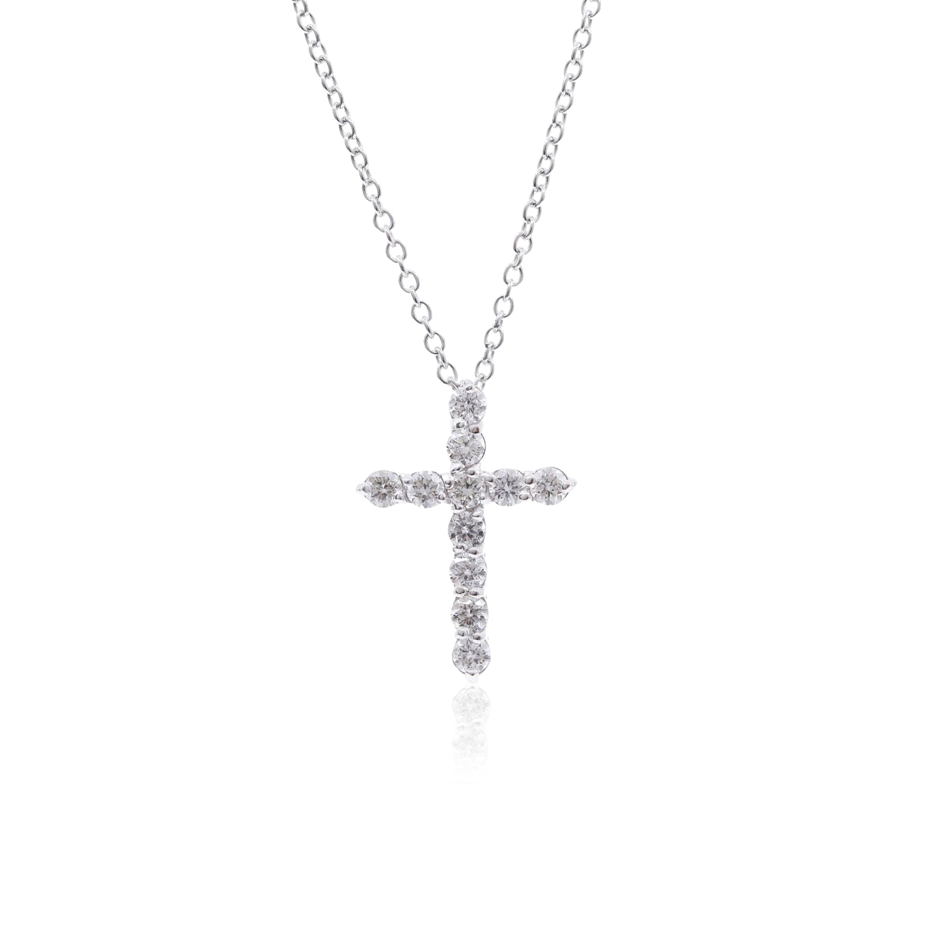 14K WHITE GOLD DIAMOND CROSS NECKLACE - 0.31CTW