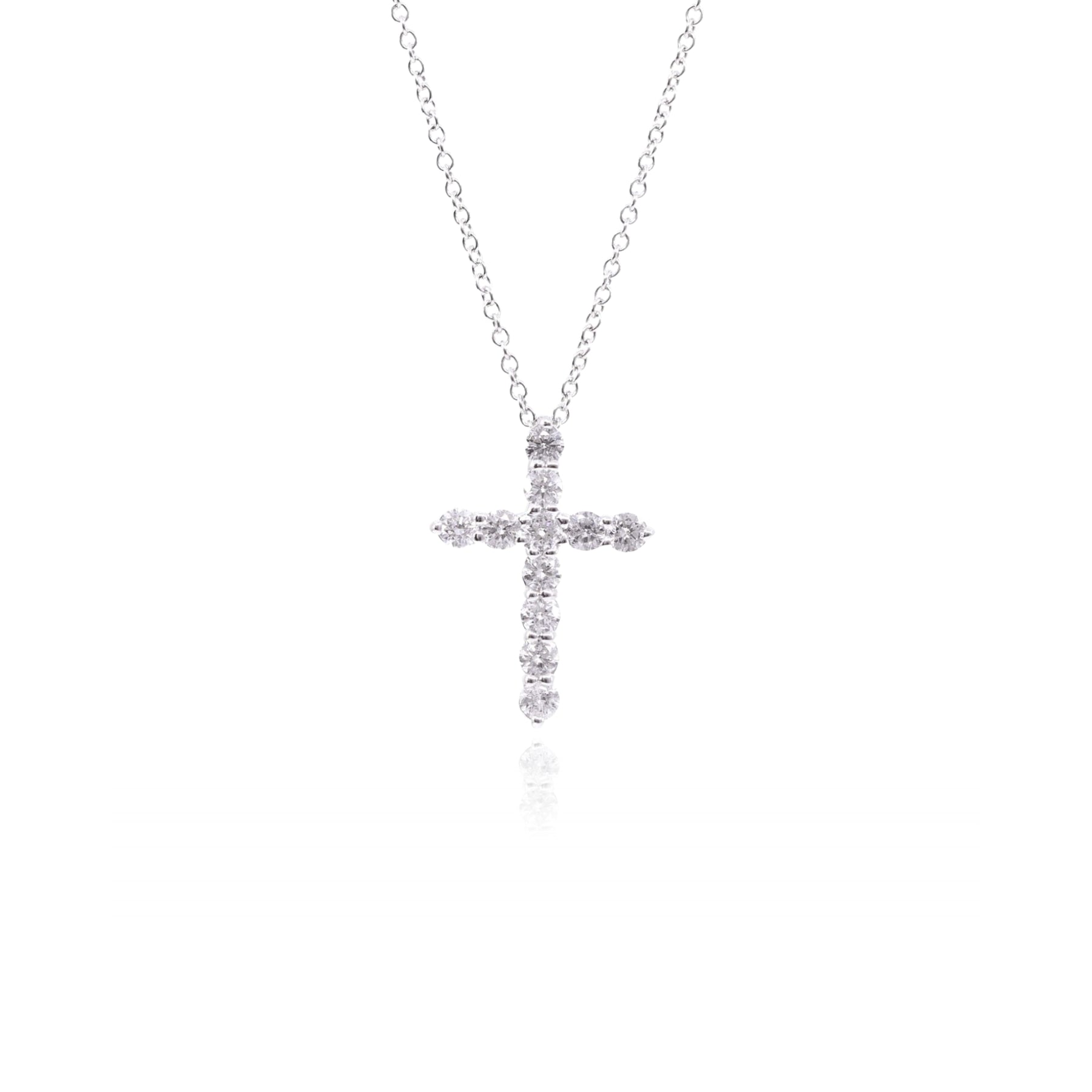 14K WHITE GOL DIAMOND CROSS NECKLACE - 0.50CTW