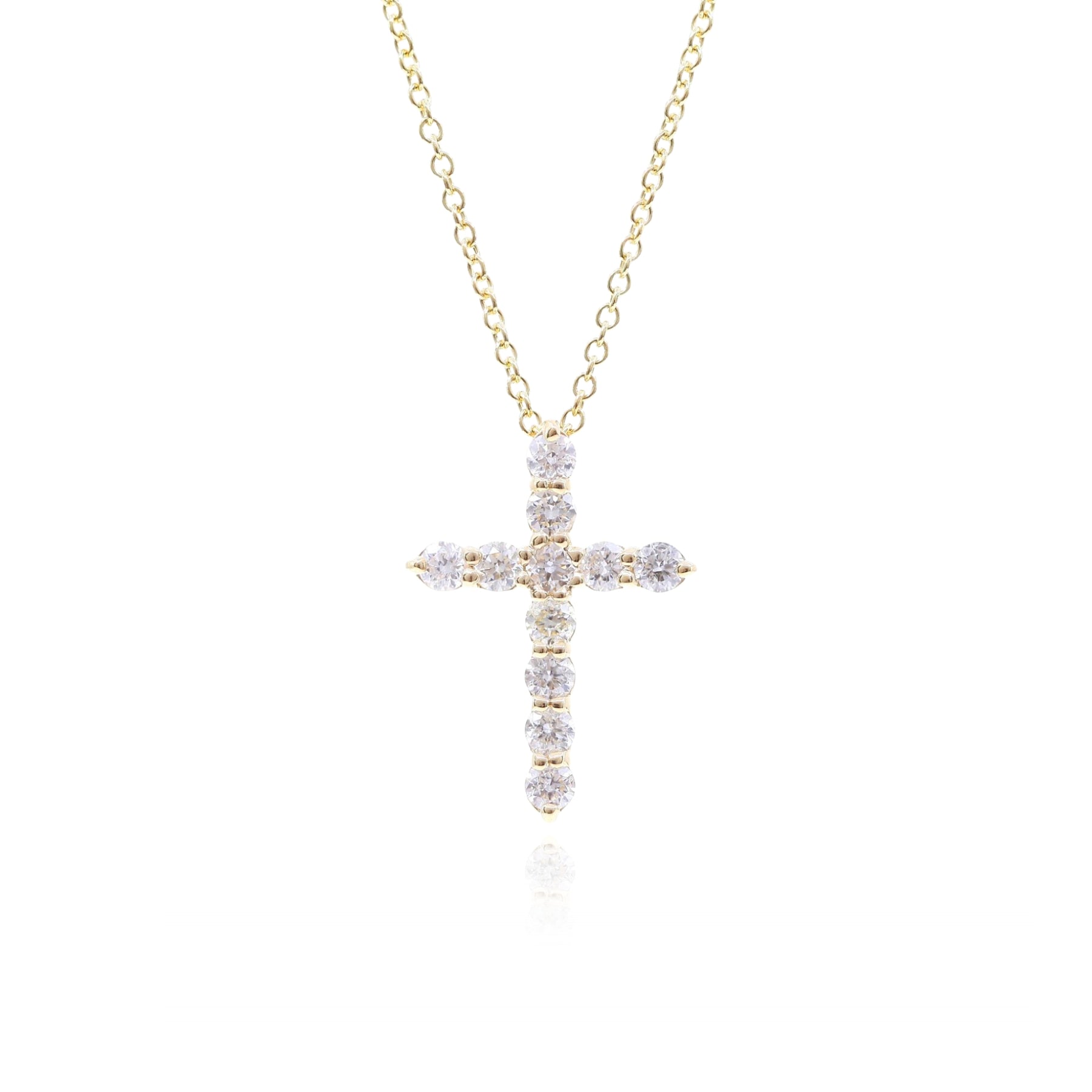 14K YELLOW GOLD ROUND DIAMOND CROSS NECKLACE - 0.50CTW