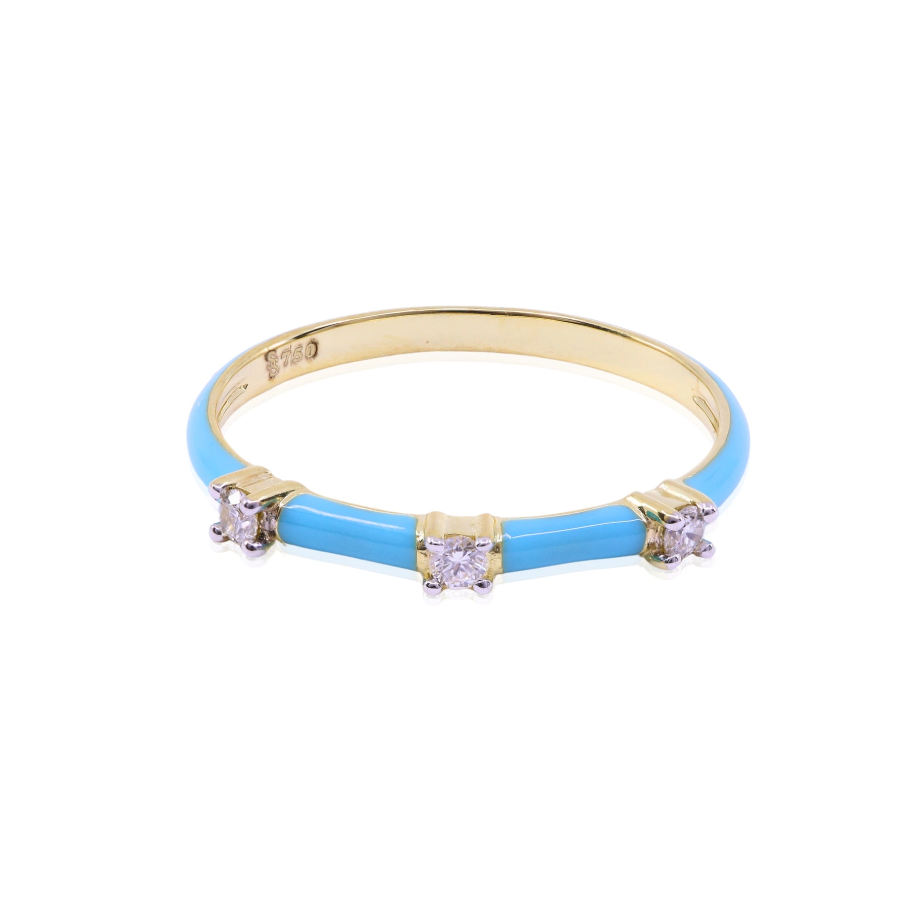 SLOANE STREET 18K YELLOW GOLD TURQUOISE ENAMEL DIAMOND RING - 0.07CTW