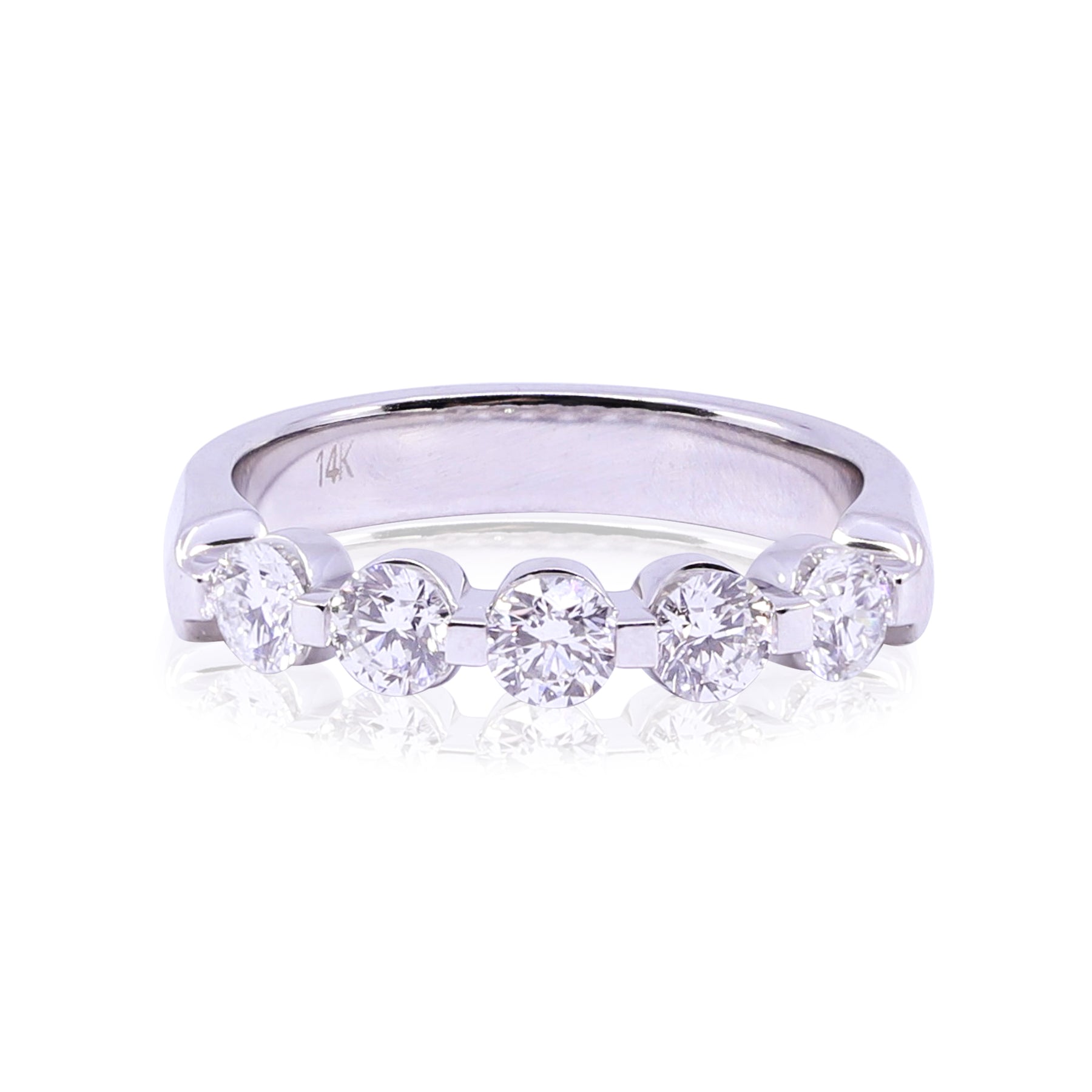 14K WHITE GOLD 5 ROUND DIAMOND RING - 1.00CTW