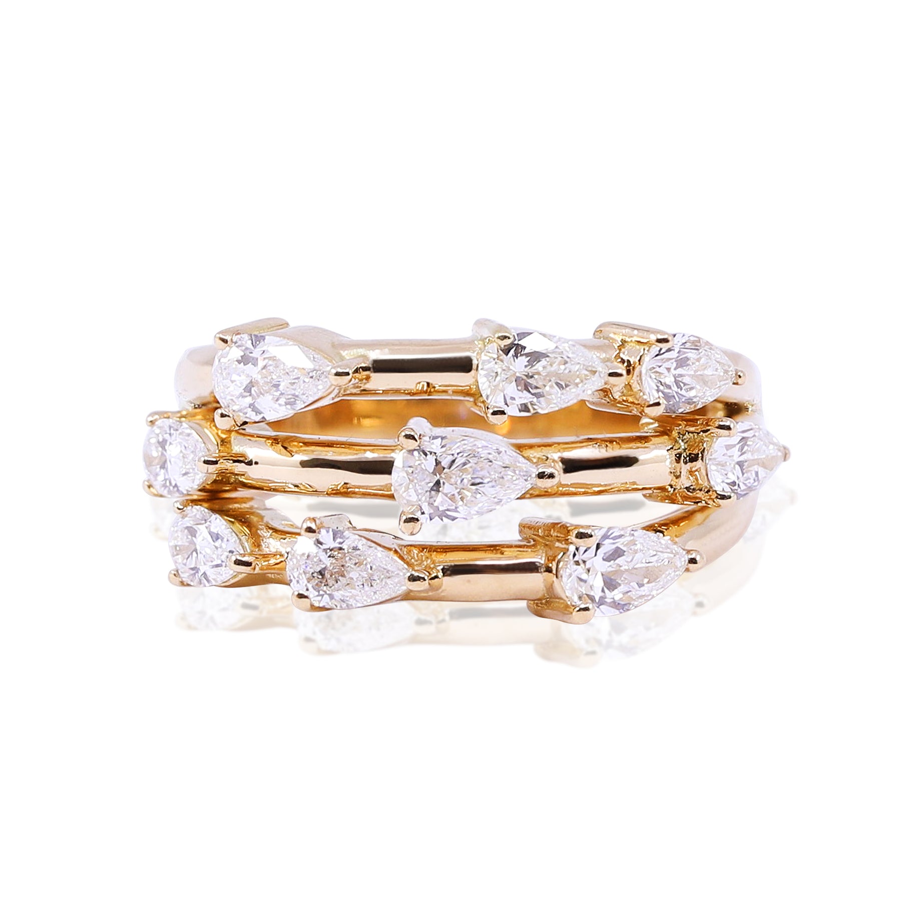 18K YELLOW GOLD TRIPLE ROW PEAR SHAPE DIAMOND BAND 1.30CTW