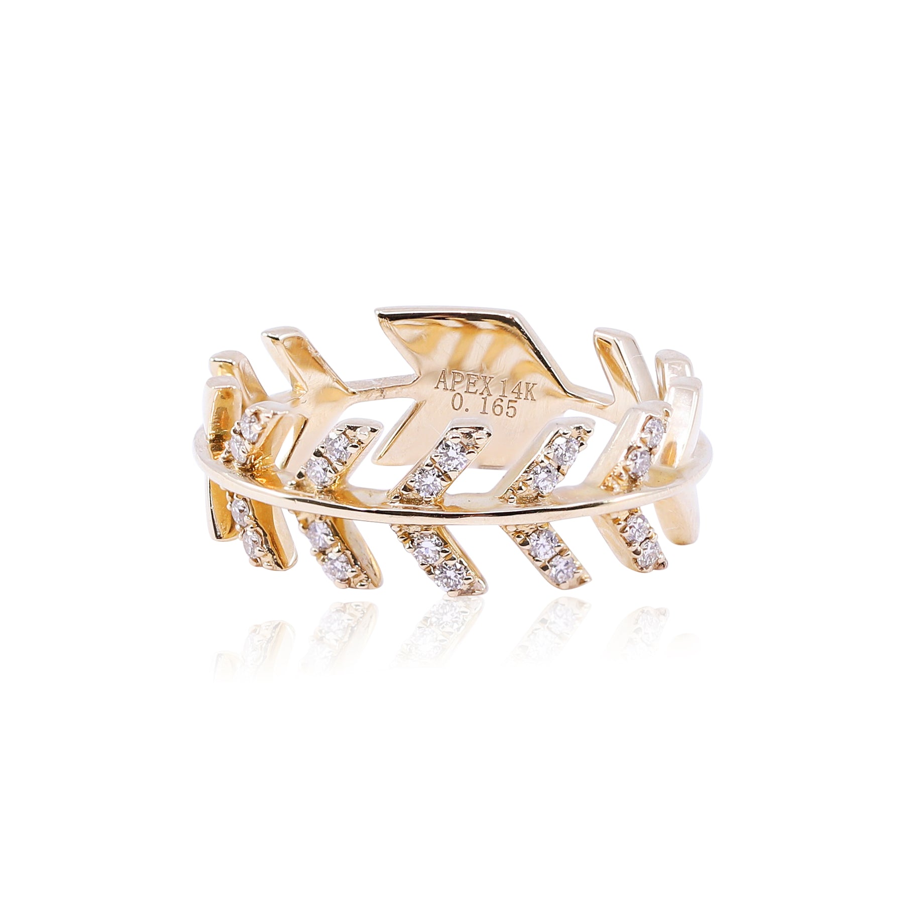 14K YELLOW GOLD CHEVRON SHAPE DIAMOND STACKING RING