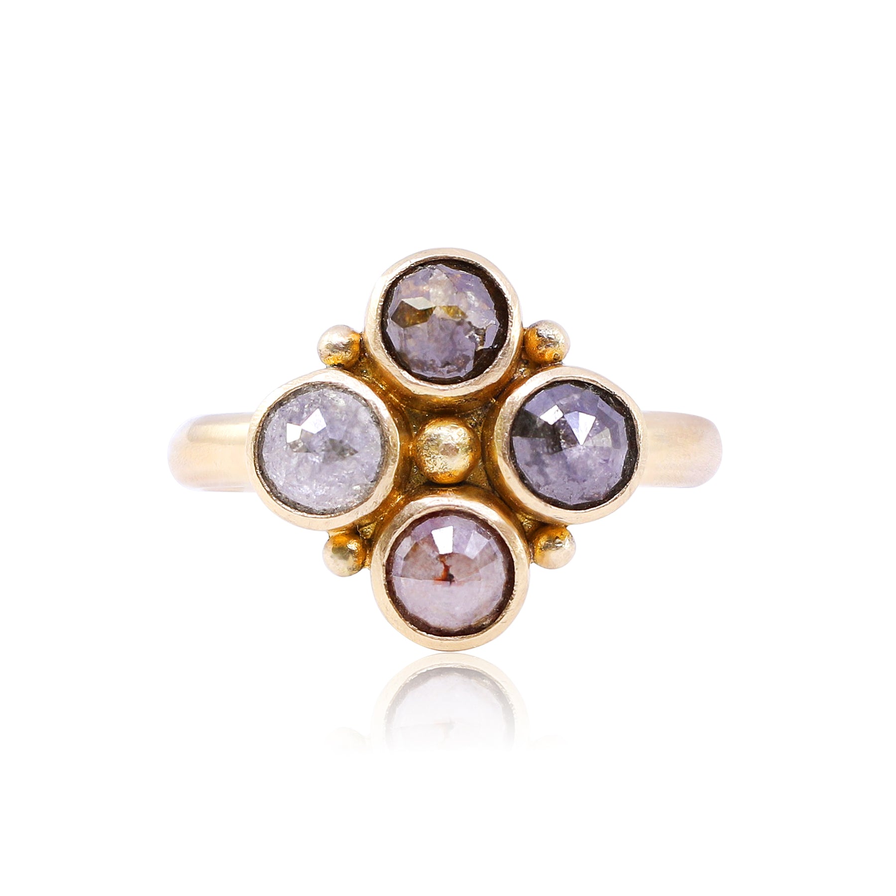 STEVEN BATTELLE 18K YELLOW GOLD NATURAL DIAMOND 4-STONE RING