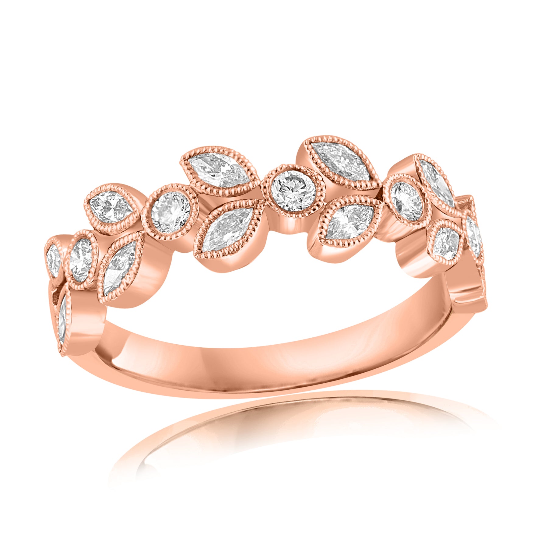 18K ROSE GOLD MARQUISE DIAMOND MILGRAIN RING - 0.52CTW