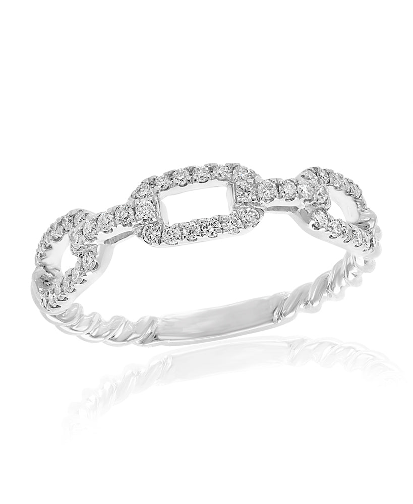 18K WHITE GOLD DIAMOND CHAIN LINK RING - 0.25CTW