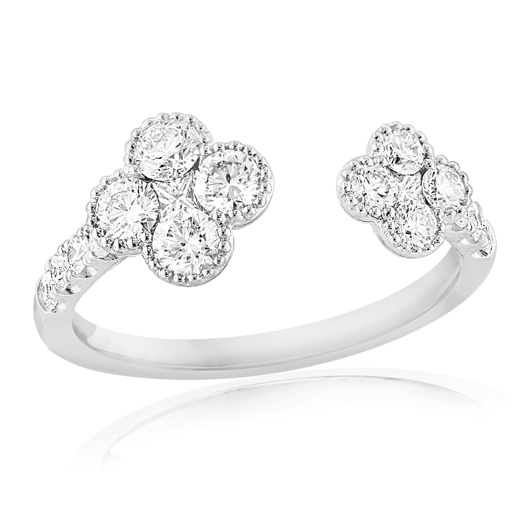 18K WHITE GOLD DIAMOND DOUBLE CLOVER RING - 0.81CTW