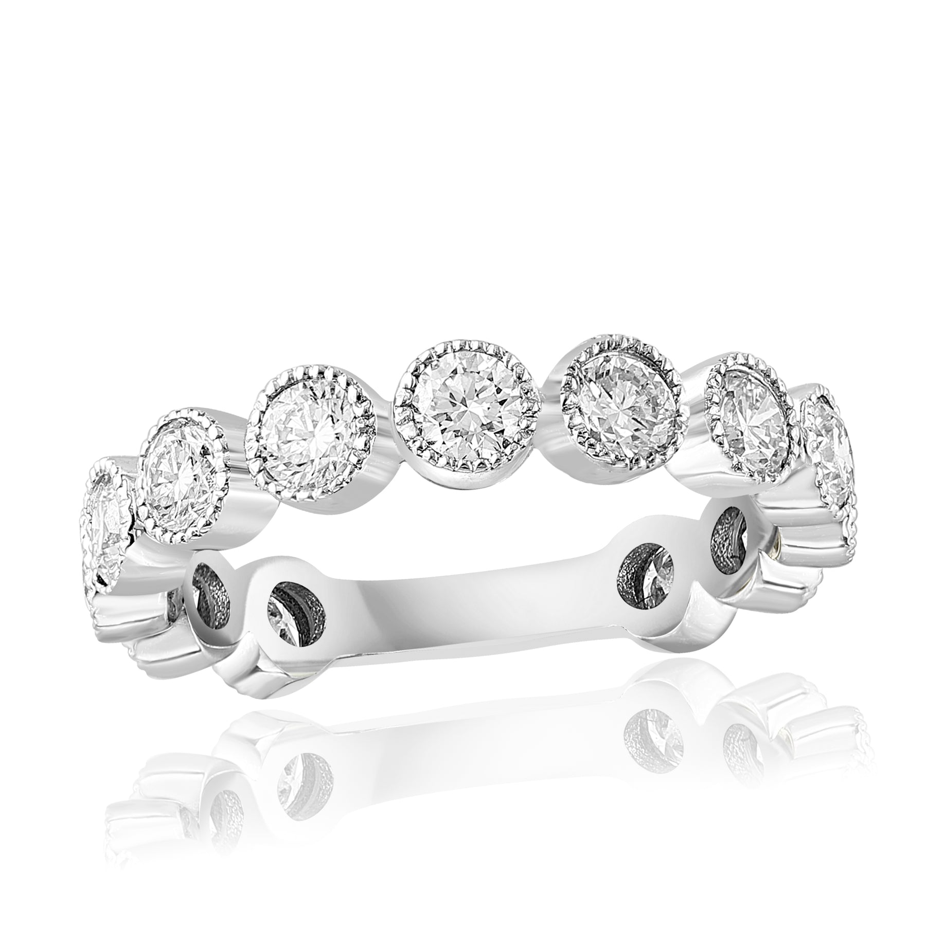 14K WHITE GOLD DIAMOND MILGRAIN RING - 1.49CTW