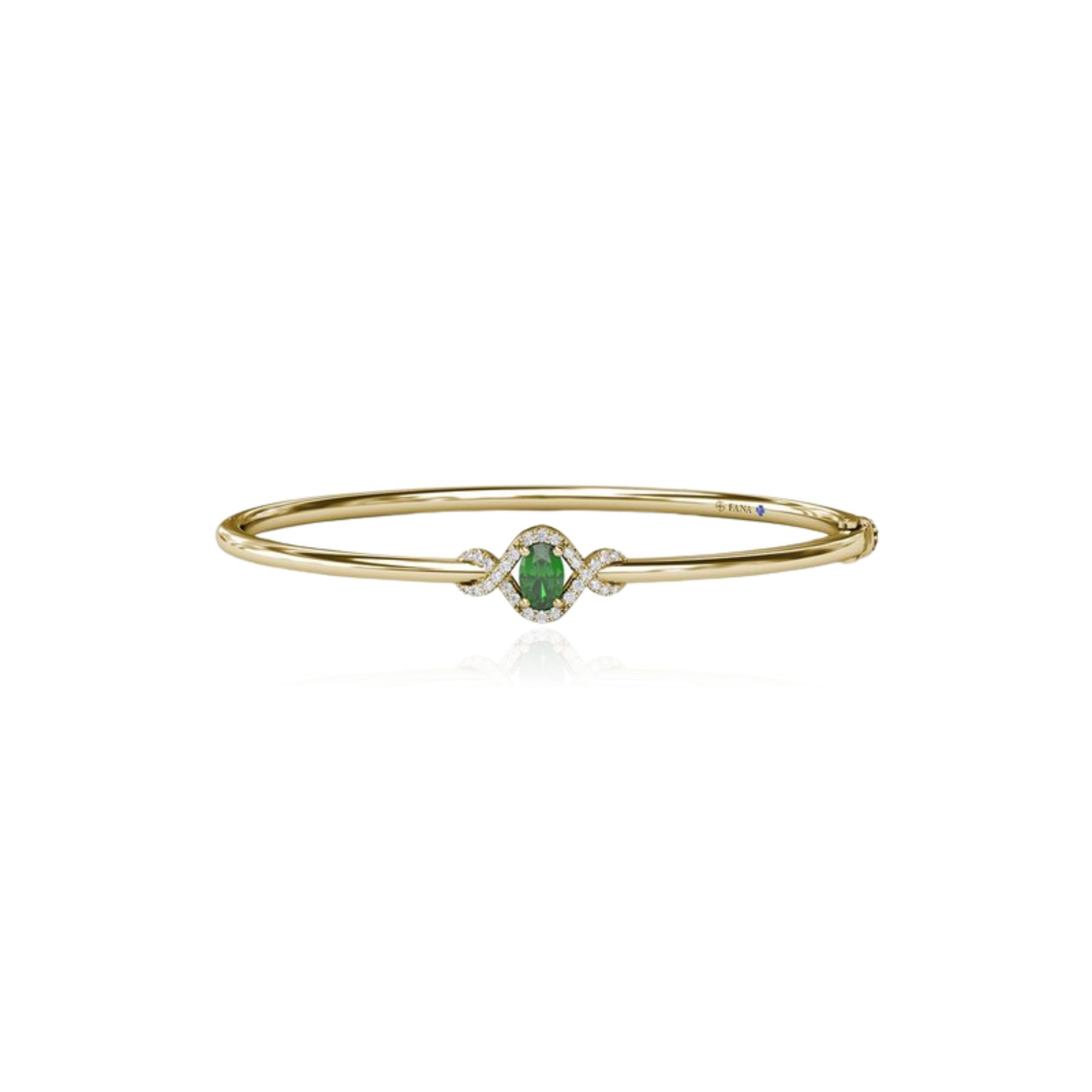 14K YELLOW GOLD EMERALD AND DIAMOND BANGLE BRACELET