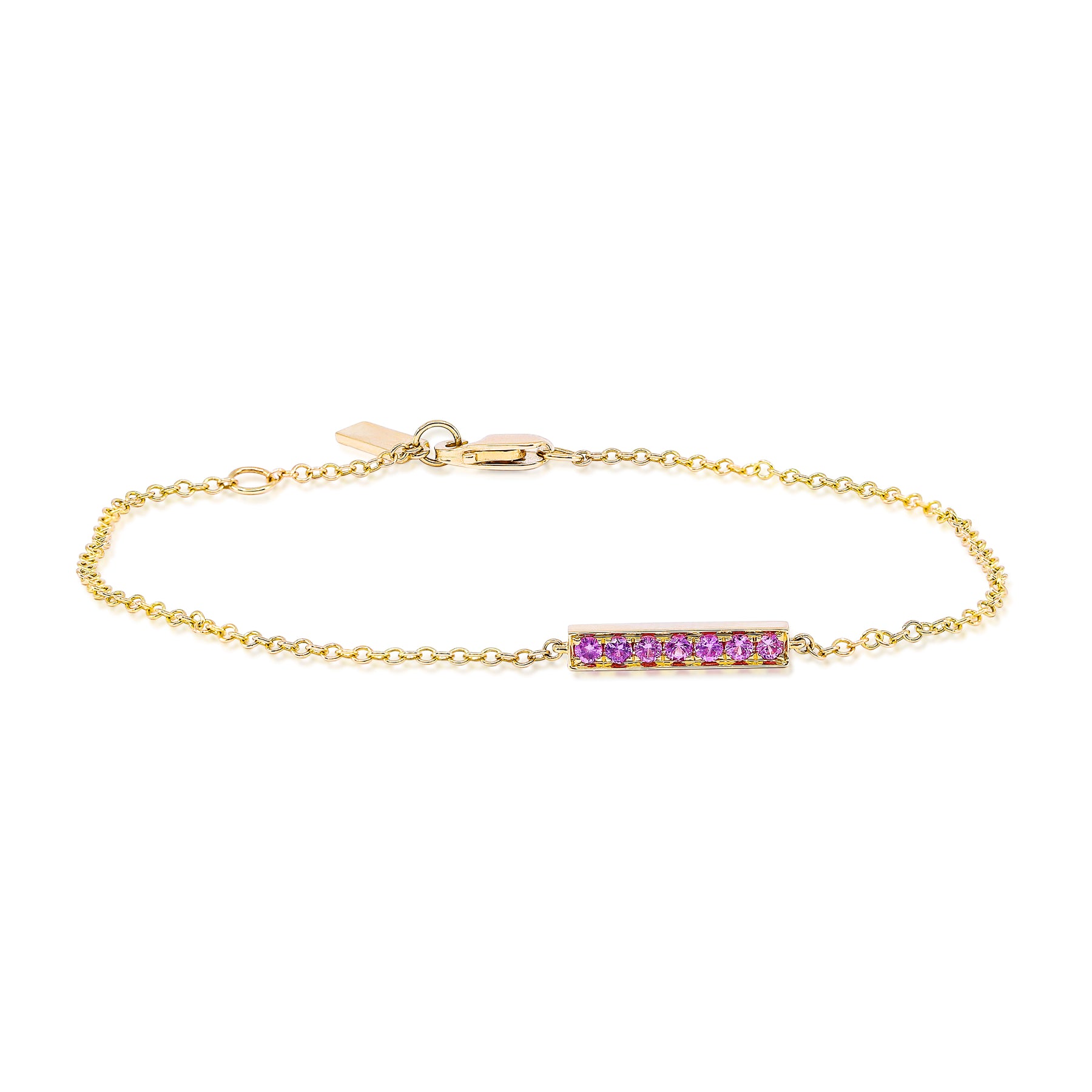 18K YELLOW GOLD PINK SAPPHIRE BAR BRACELET