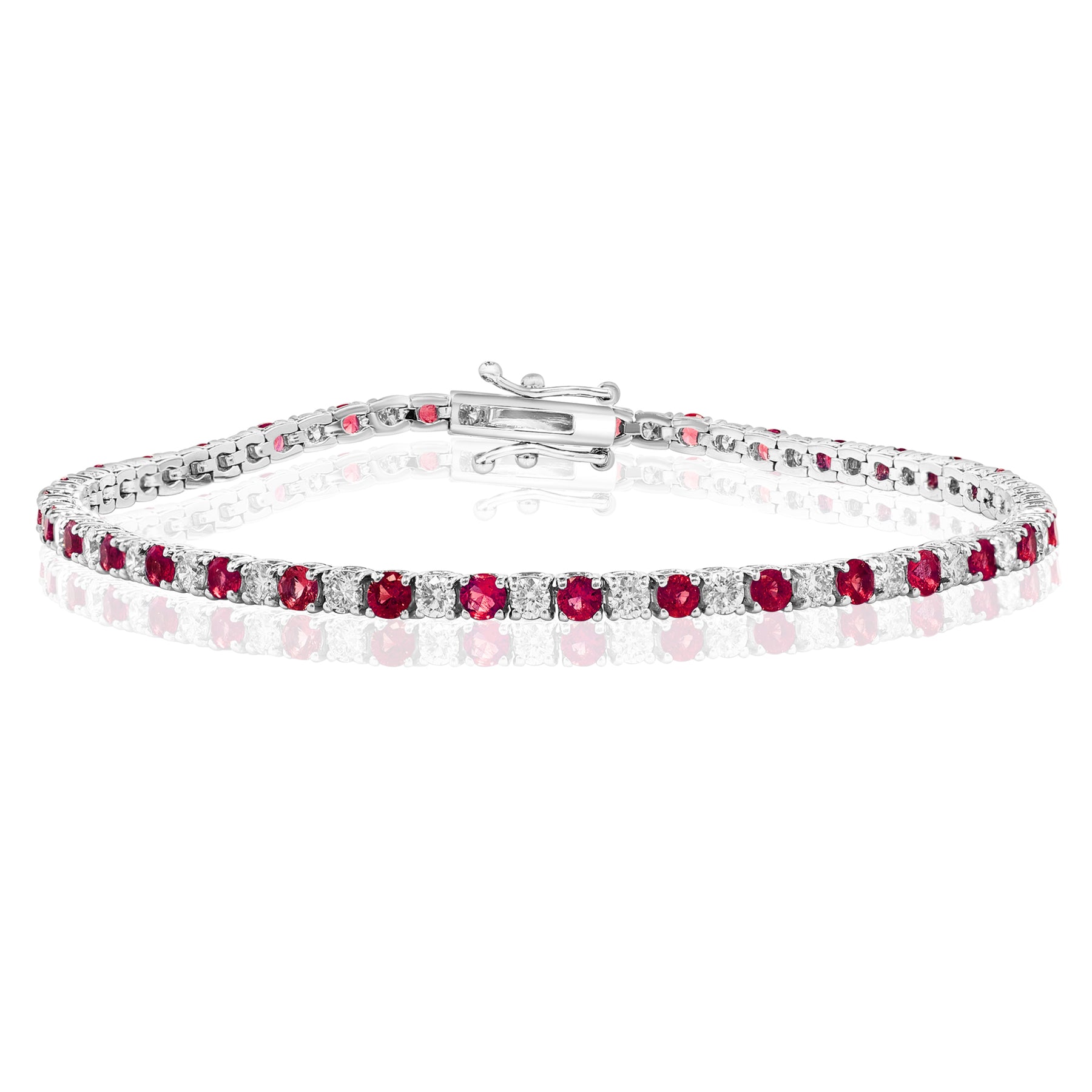 14K WHITE GOLD RUBY DIAMOND BRACELET 