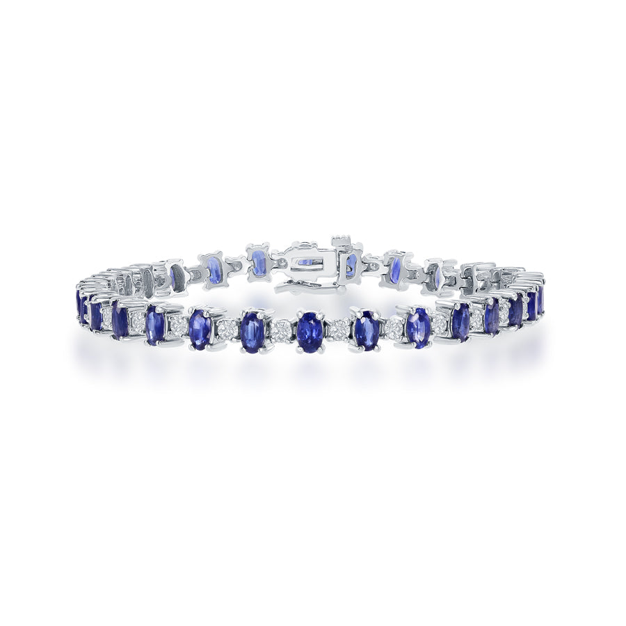 14K WHITE GOLD OVAL SAPPHIRE DIAMOND BRACELET