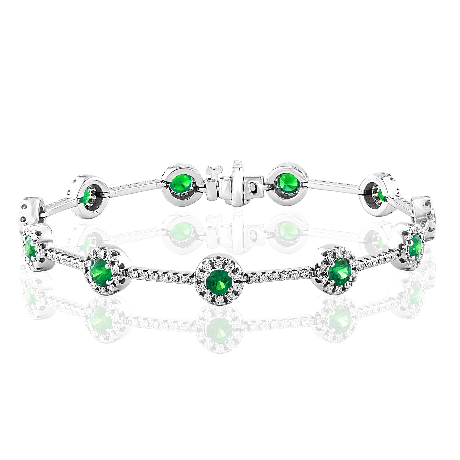 14K WHITE GOLD EMERALD DIAMOND HALO BRACELET 