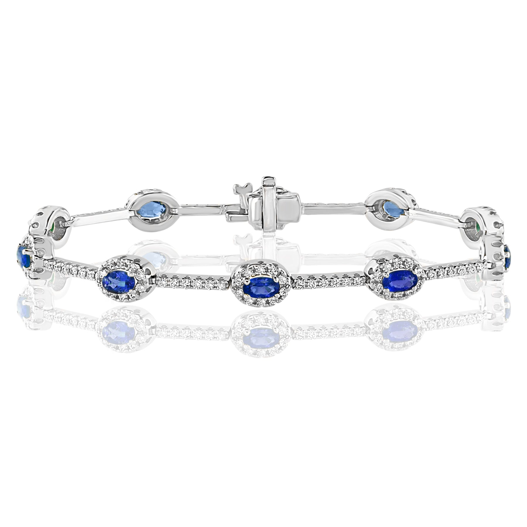 14K WHITE GOLD OVAL SAPPHIRE DIAMOND BRACELET