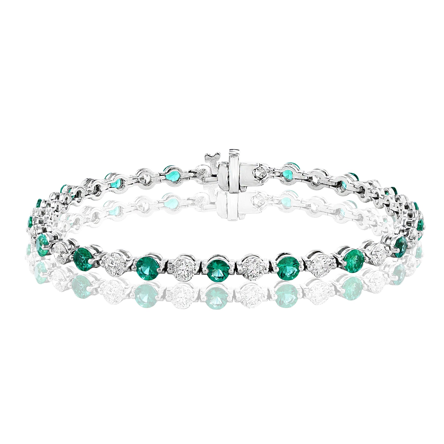 14K WHITE GOLD EMERALD DIAMOND BRACELET 