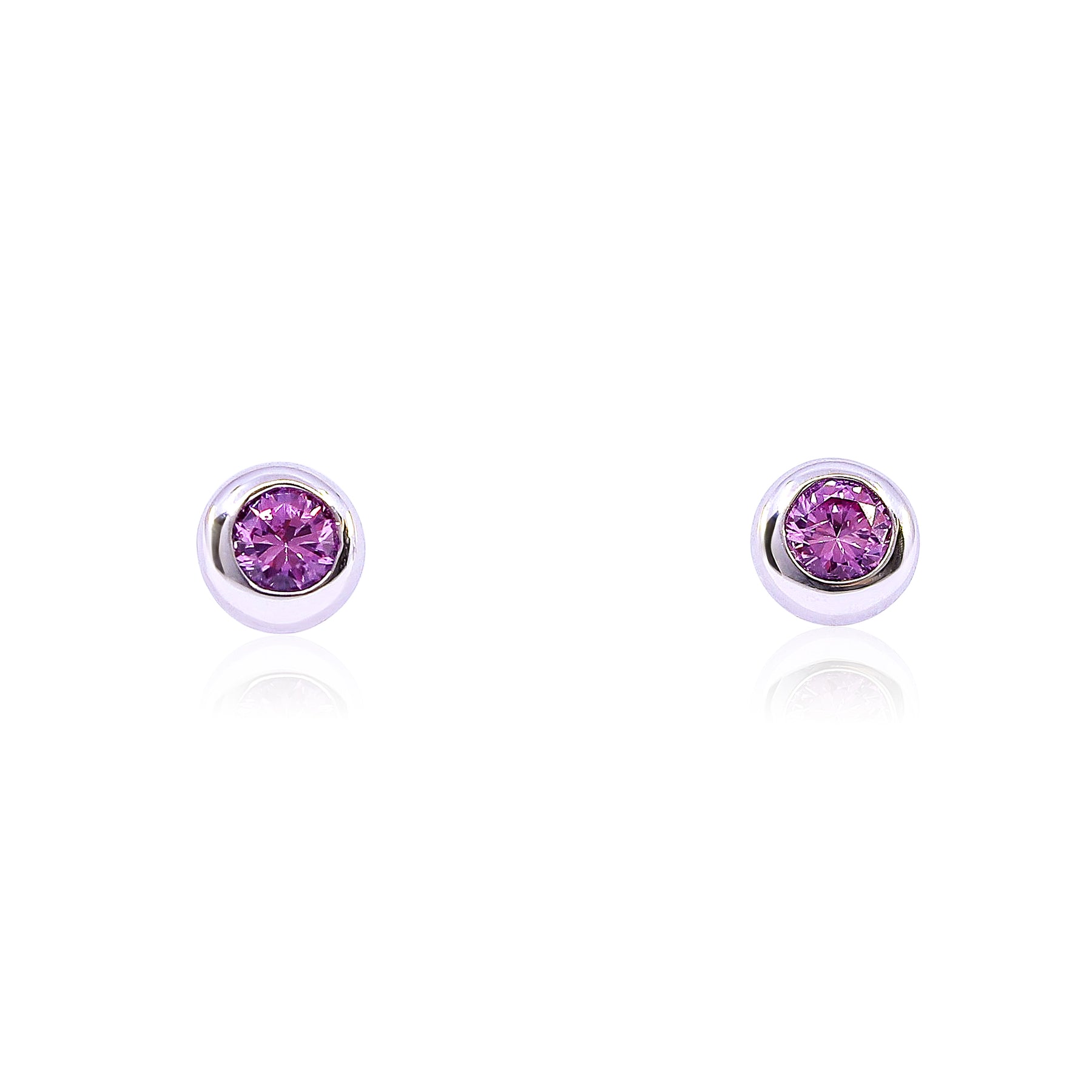 18K WHITE GOLD BEZEL-SET ROUND PINK SAPPHIRE STUD EARRINGS