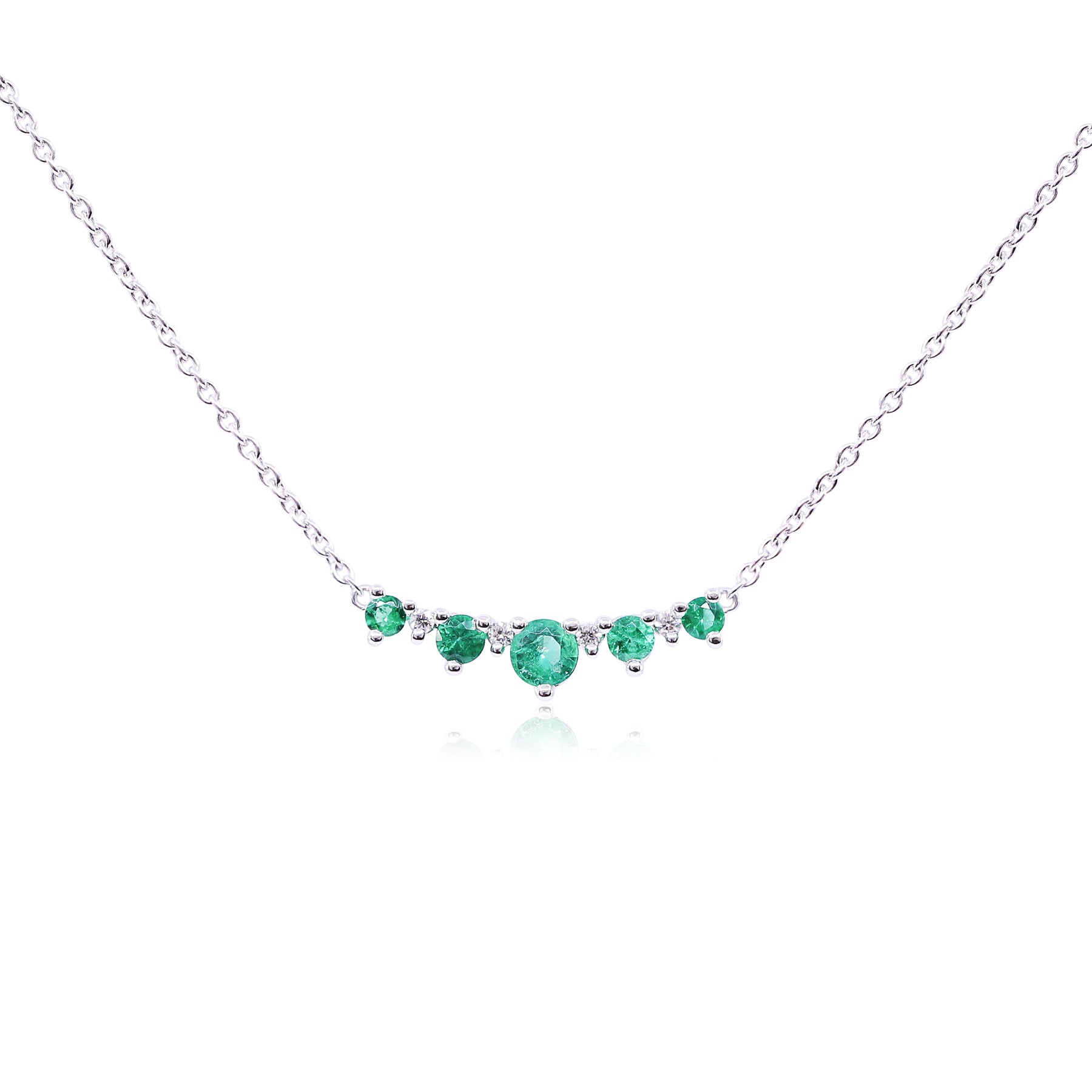 14K WHITE GOLD EMERALD DIAMOND BAR PENDANT CABLE CHAIN NECKLACE- 18 INCH