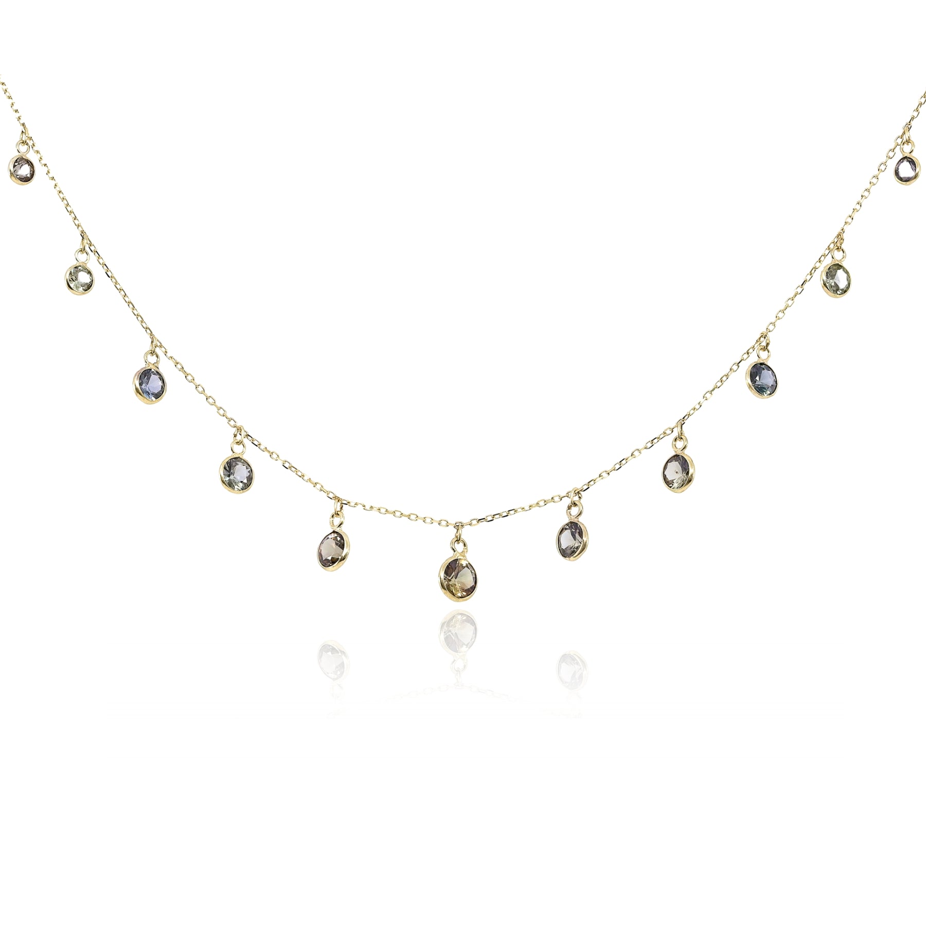 18K YELLOW GOLD BROWN SAPPHIRE BEZEL SET NECKLACE