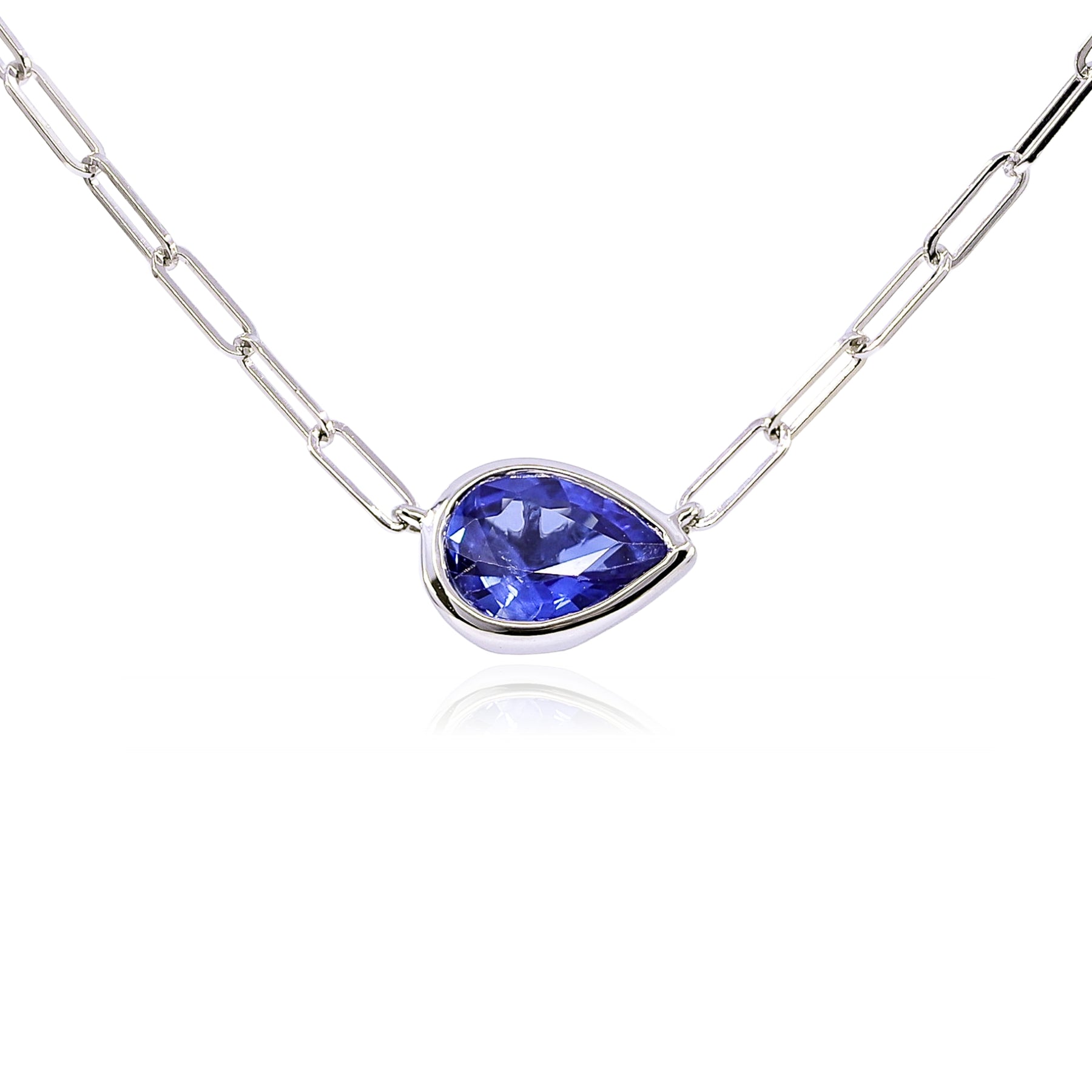 14K WHITE GOLD PEAR SHAPE 0.80CT SAPPHIRE SOLITAIRE NECKLACE