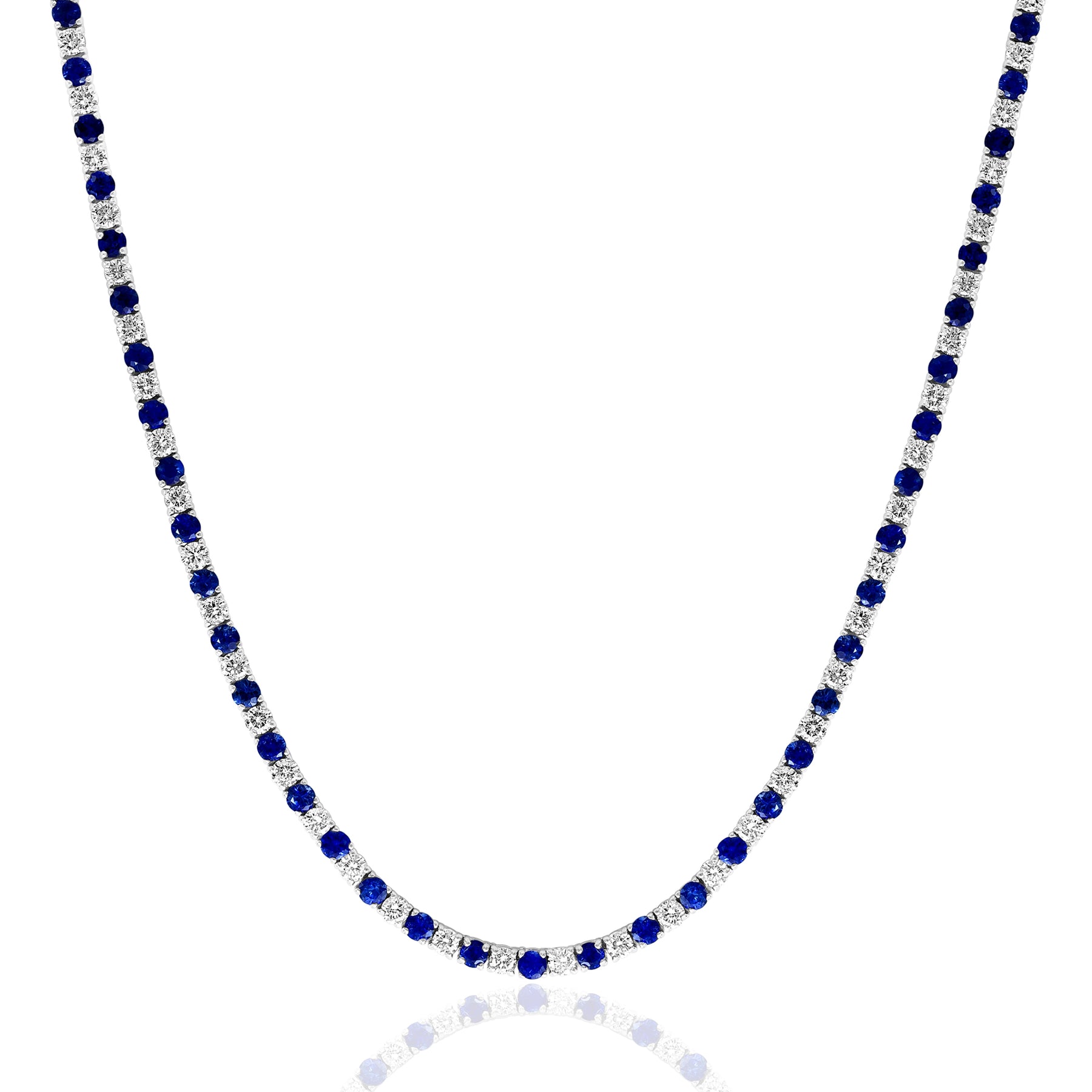 14K WHITE GOLD SAPPHIRE DIAMOND TENNIS NECKLACE