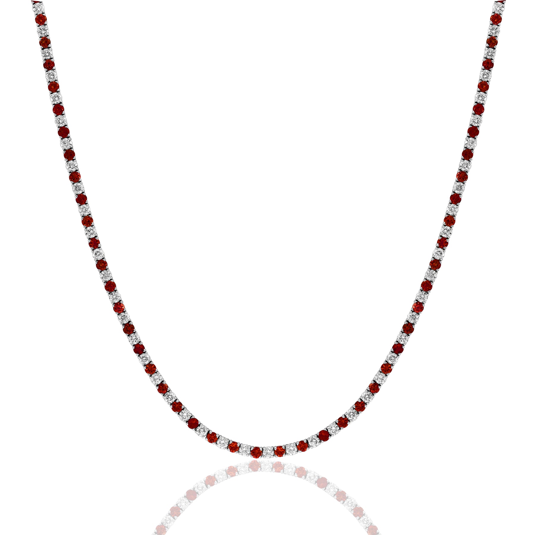 14K WHITE GOLD RUBY DIAMOND TENNIS NECKLACE